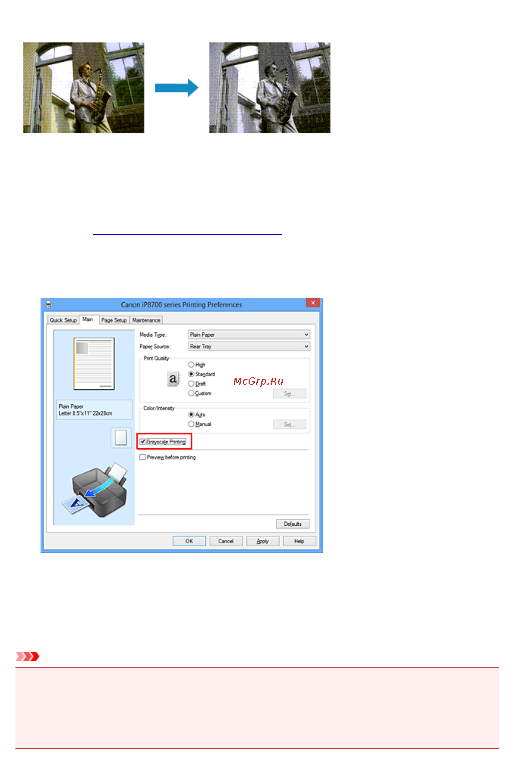 Canon PIXMA IP8740 [285/554] Печать цветного документа в черно белом варианте