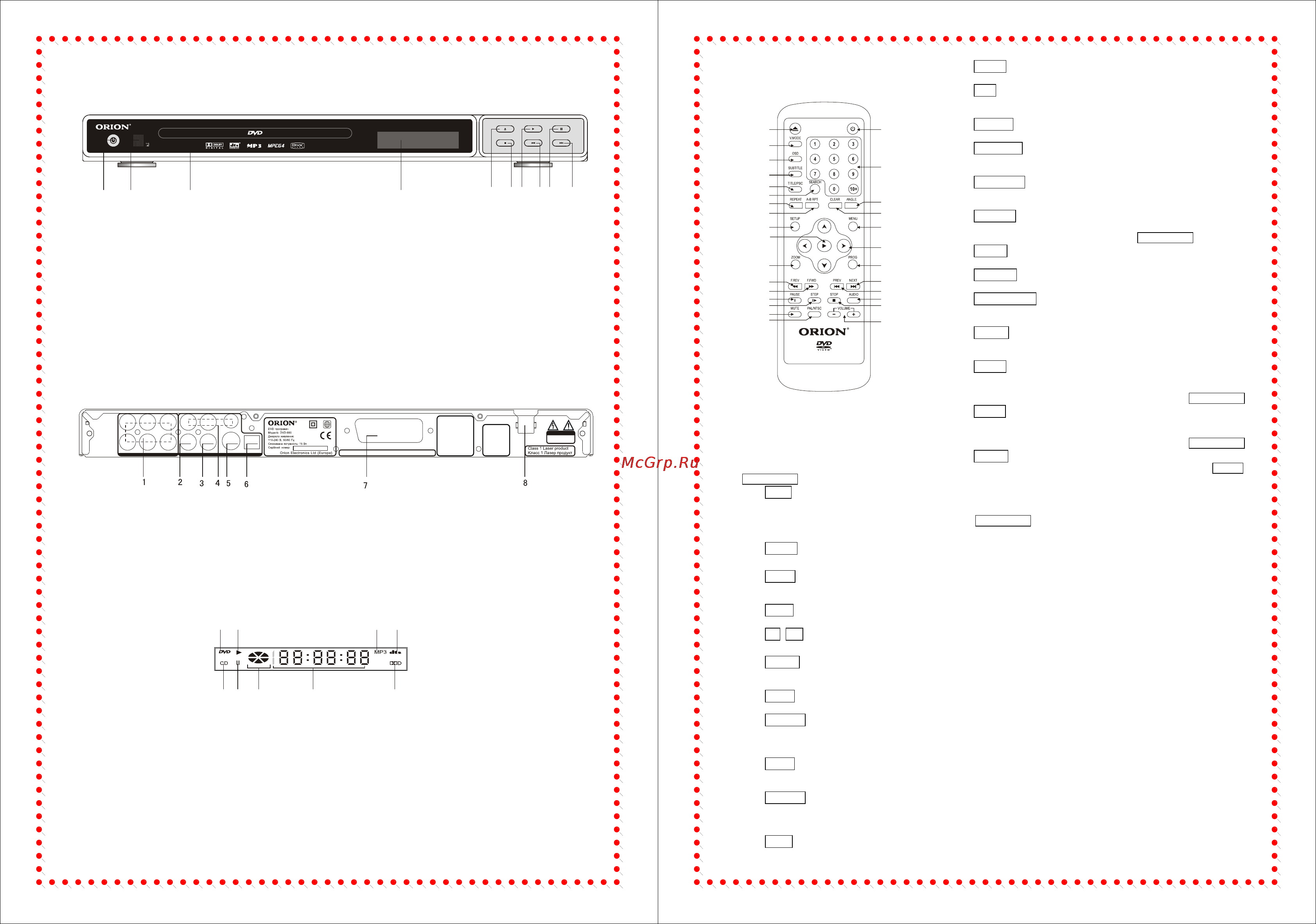 Orion DVD-880 [6/11] Лицевая панель задняя панель дисплей dvd
