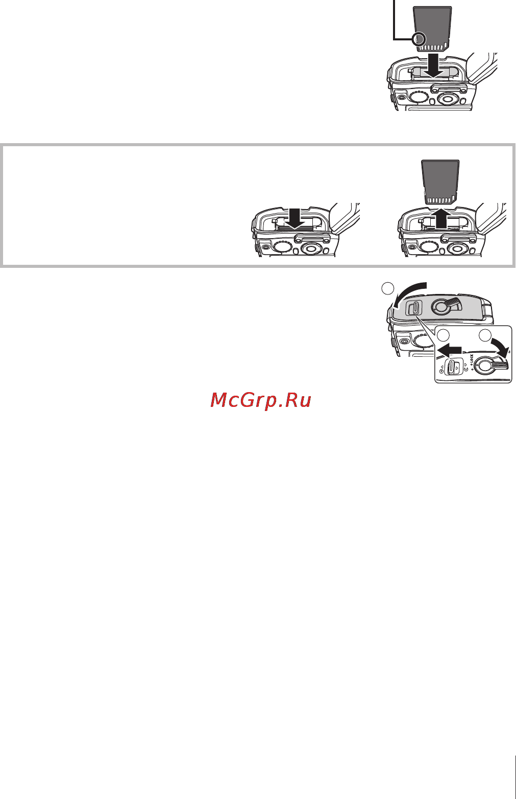 Olympus TG-850 White [7/108] Ровно вставьте карту памяти пока она со щелчком не зафиксируется в слоте