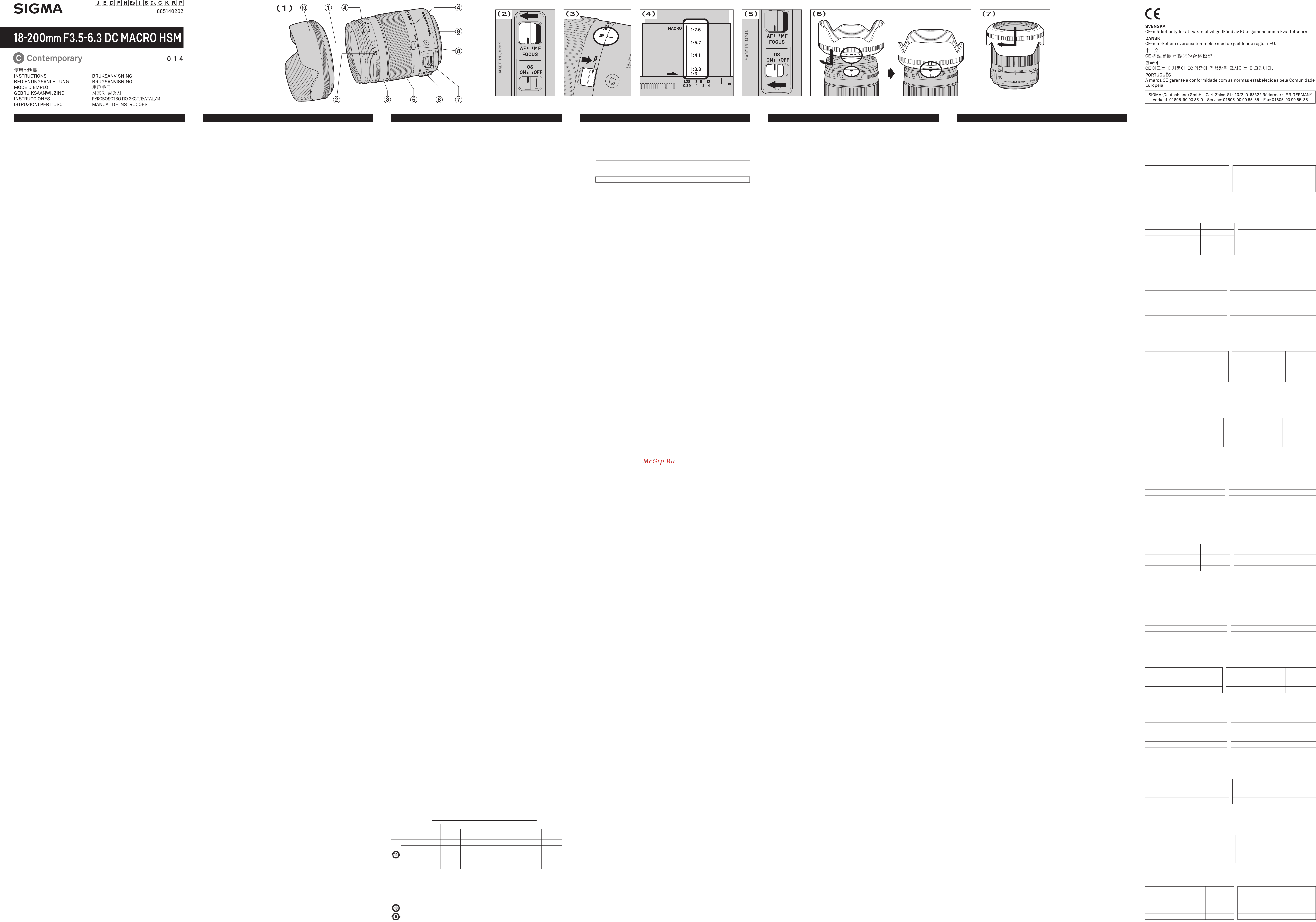 Sigma AF18-200Mf/3.5-6.3 DC HSM/C Canon (885954) Инструкция по эксплуатации онлайн
