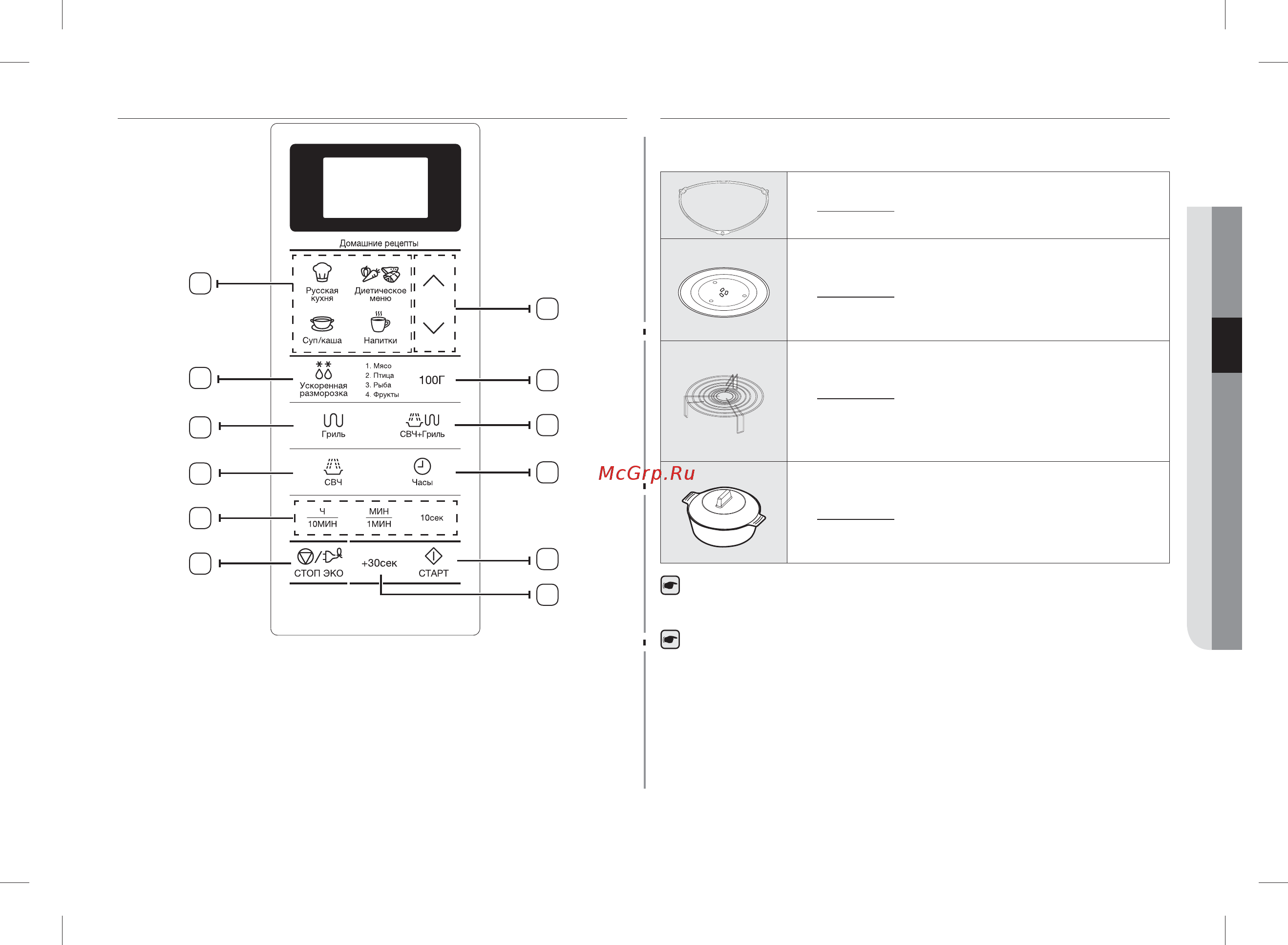 Samsung ME83KRQS-3 800 Вт серый ME83KRQS-3 [15/40] Функции микроволновой печи