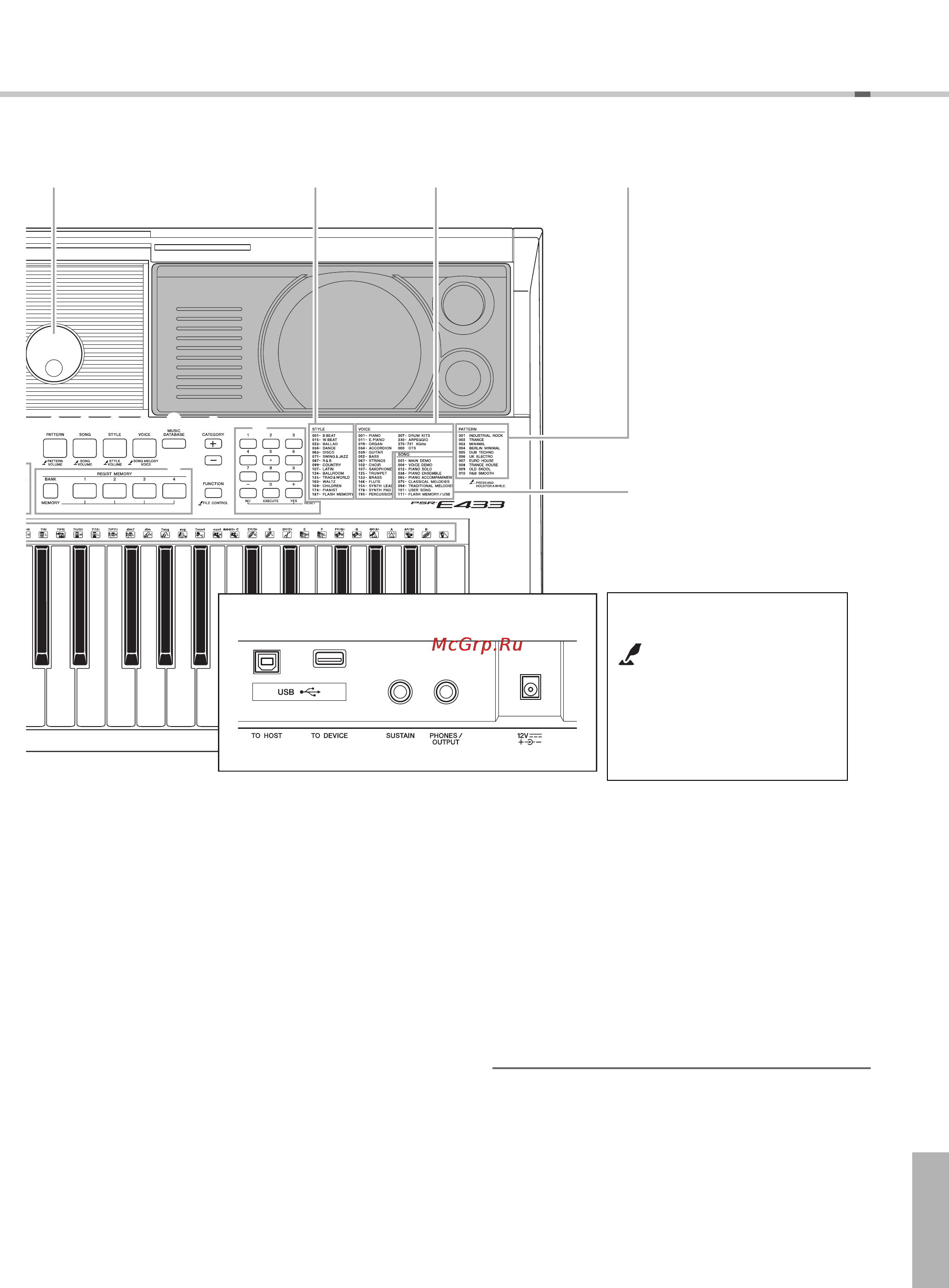 Yamaha PSR-E433 [10/65] Задняя панель