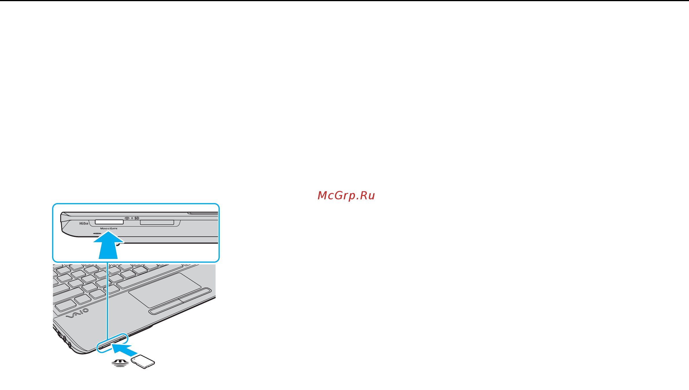 Sony VPC-Y21M1R-DRXS77U V [43/165] Осторожно вставьте карту памяти memory stick в гнездо до защелкивания в фиксаторах не применяйте силу вставляя карту в гнездо