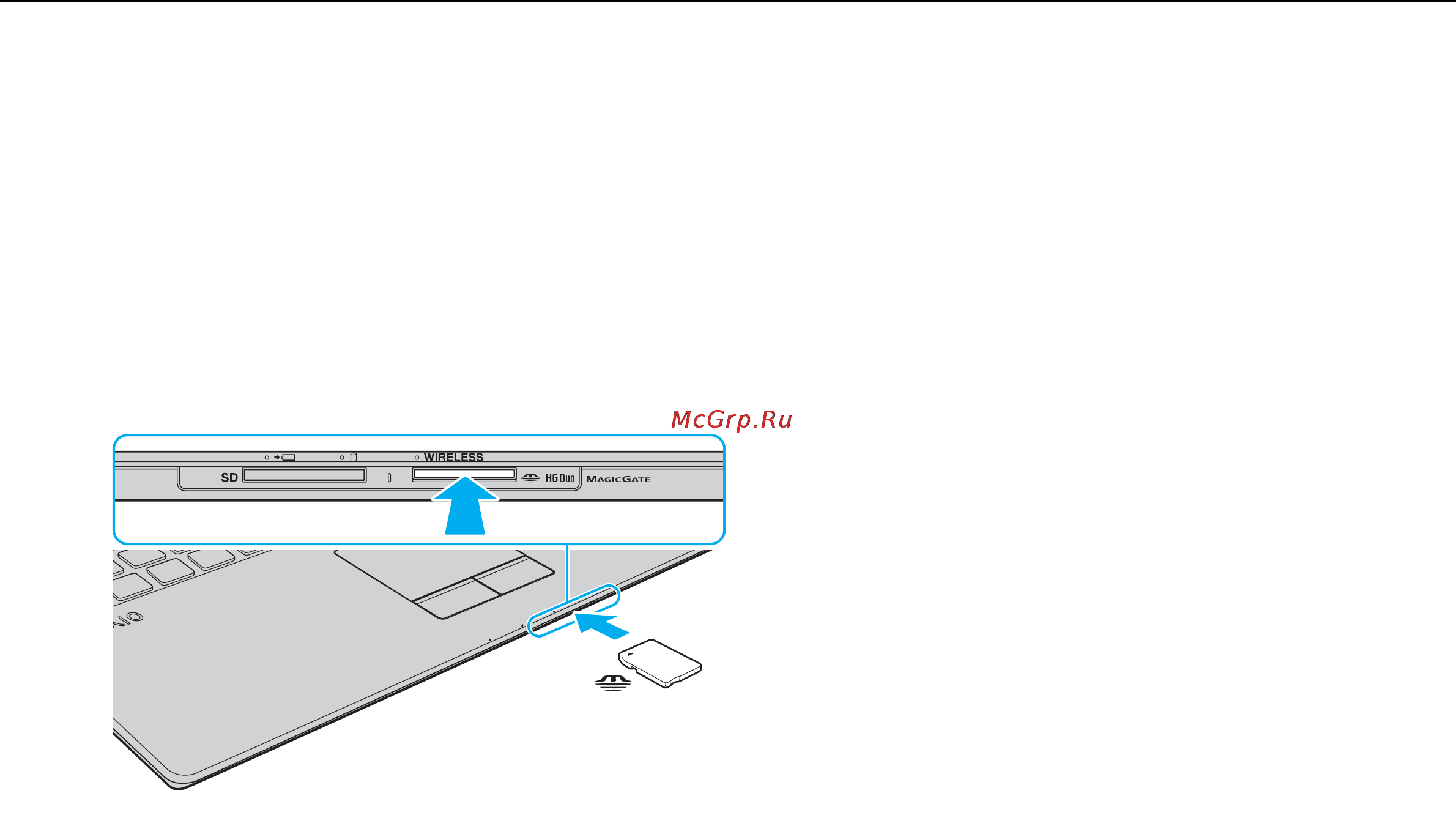 Sony VAIO VPCX13G7E [41/152] Осторожно вставьте карту памяти memory stick в гнездо до защелкивания в фиксаторах не применяйте силу вставляя карту в гнездо