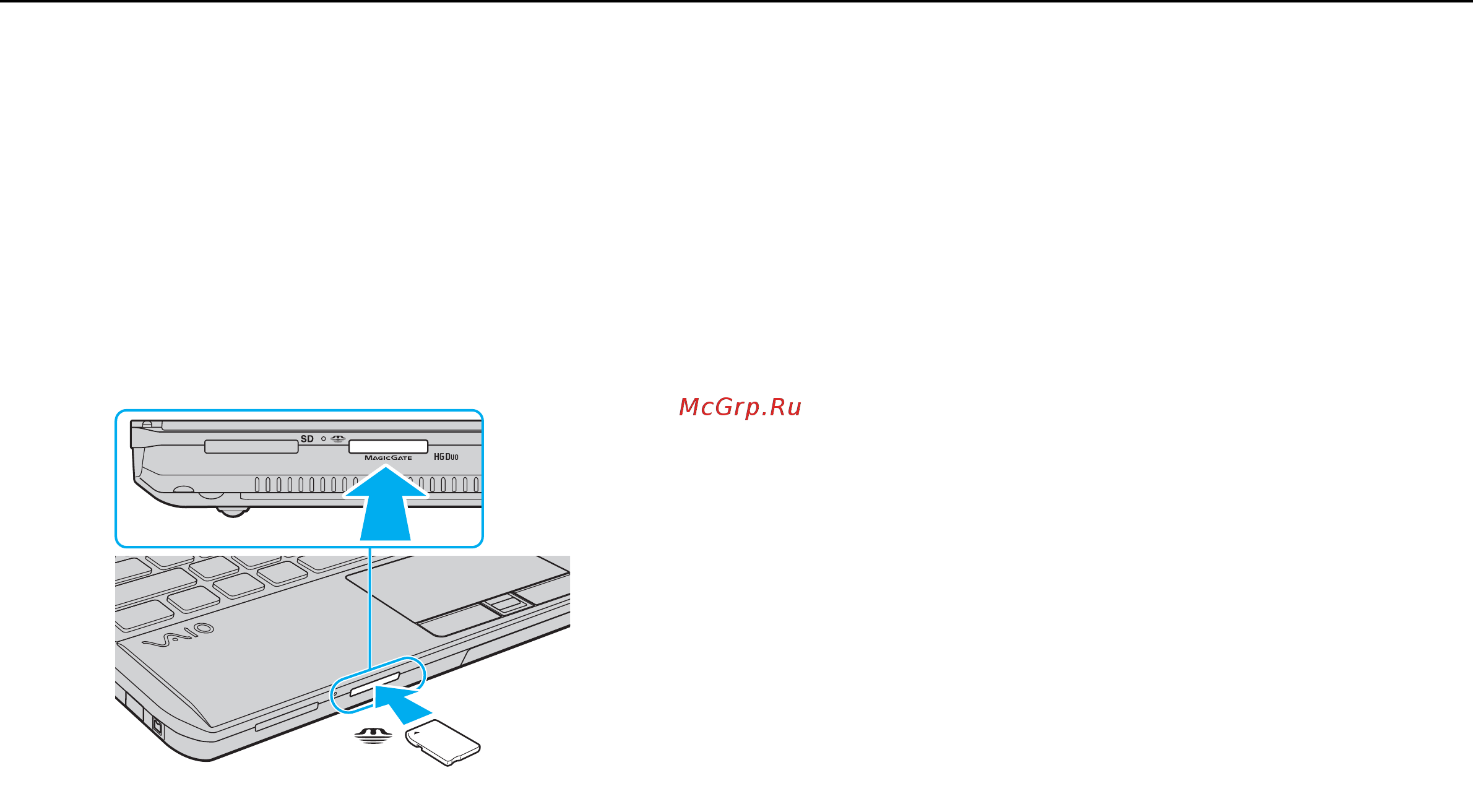 Sony VAIO VPCS12D7E [51/201] Осторожно вставьте карту памяти memory stick в гнездо до защелкивания в фиксаторах не прилагайте усилий вставляя носитель в гнездо
