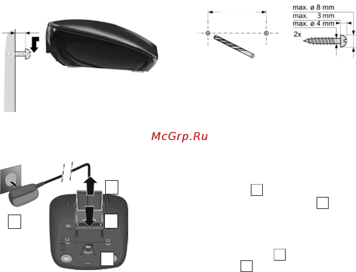 Gigaset C530 A Black [10/87] Монтаж базового блока на стене дополнительный вариант
