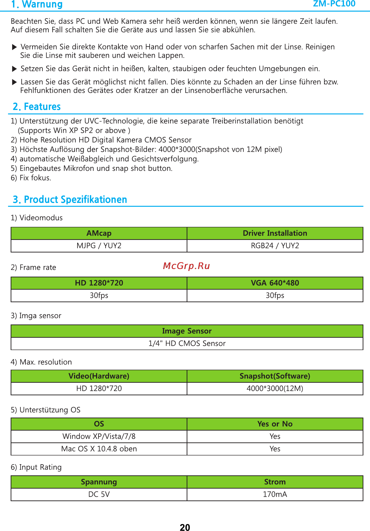 Zalman ZM-PC100 [20/67] Warnung