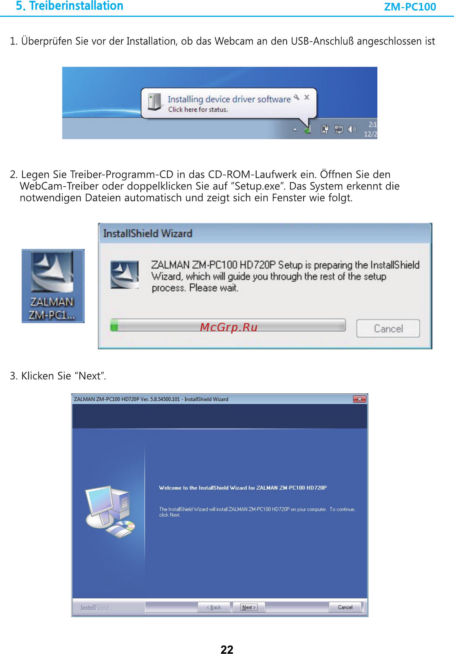 Zalman ZM-PC100 [22/67] Treiberinstallation