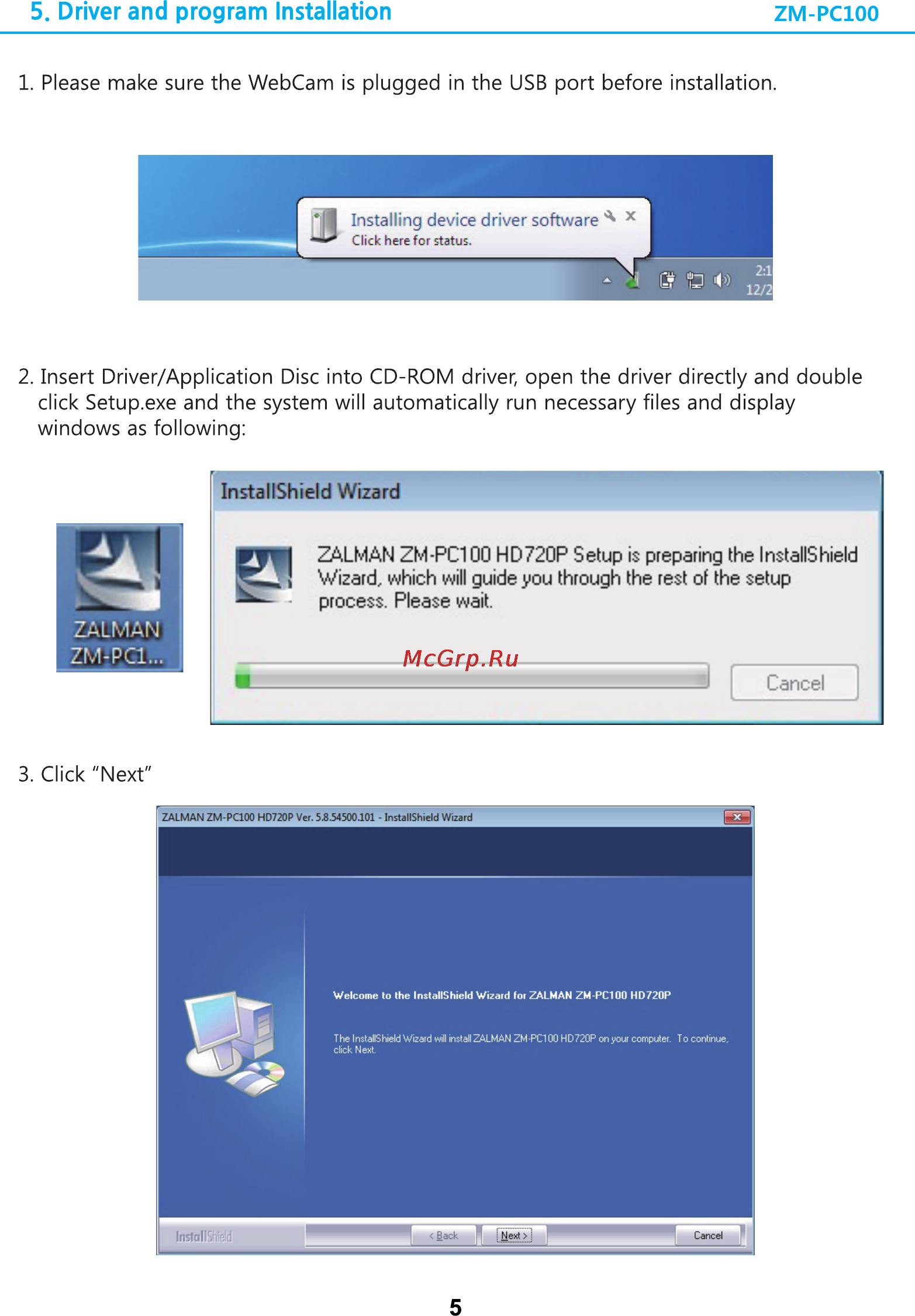 Zalman ZM-PC100 [5/67] Driver and program installation
