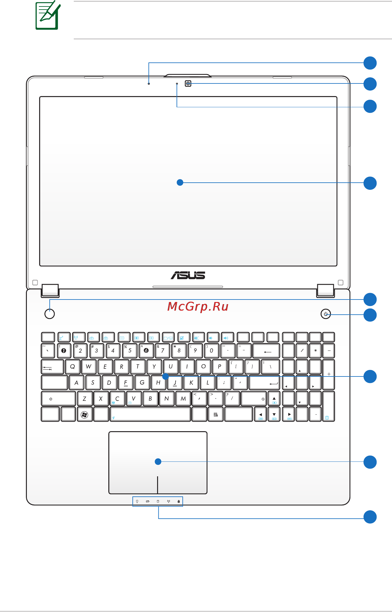 Asus G56JR-CN283H [14/118] Верхняя сторона