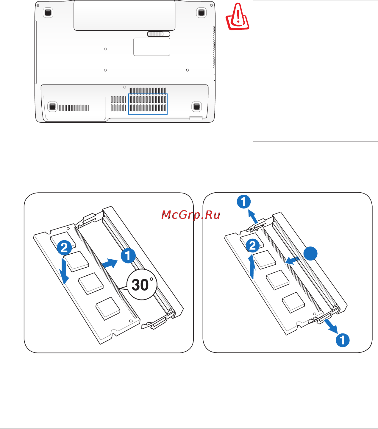 Asus G56JR-CN283H [66/118] Извлечение модуля памяти установка модуля памяти