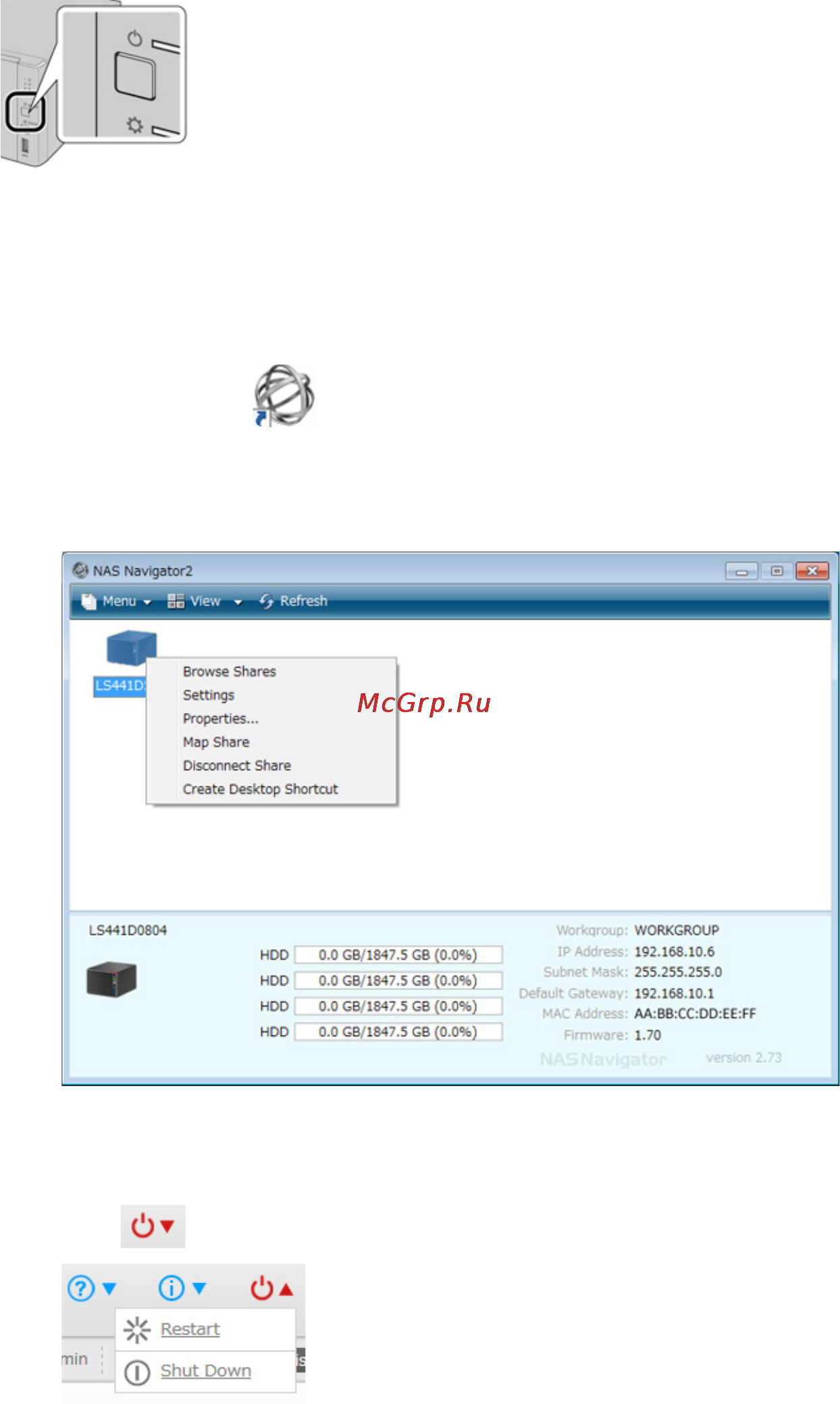 Buffalo LS441D1604-EU [11/105] Shutting down or restarting from settings