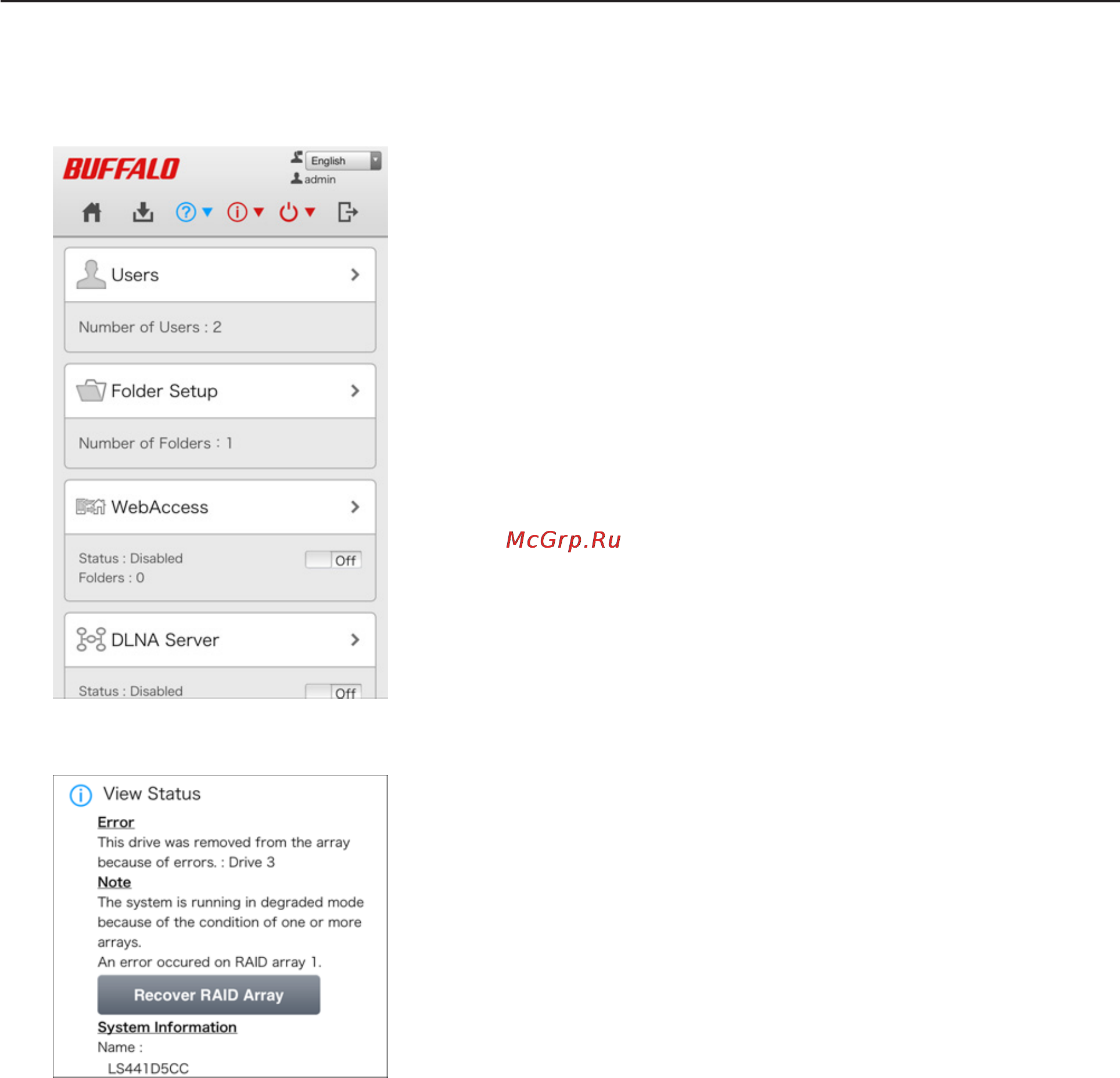 Buffalo LS441D1604-EU [49/105] Rebuilding the raid array from a mobile device