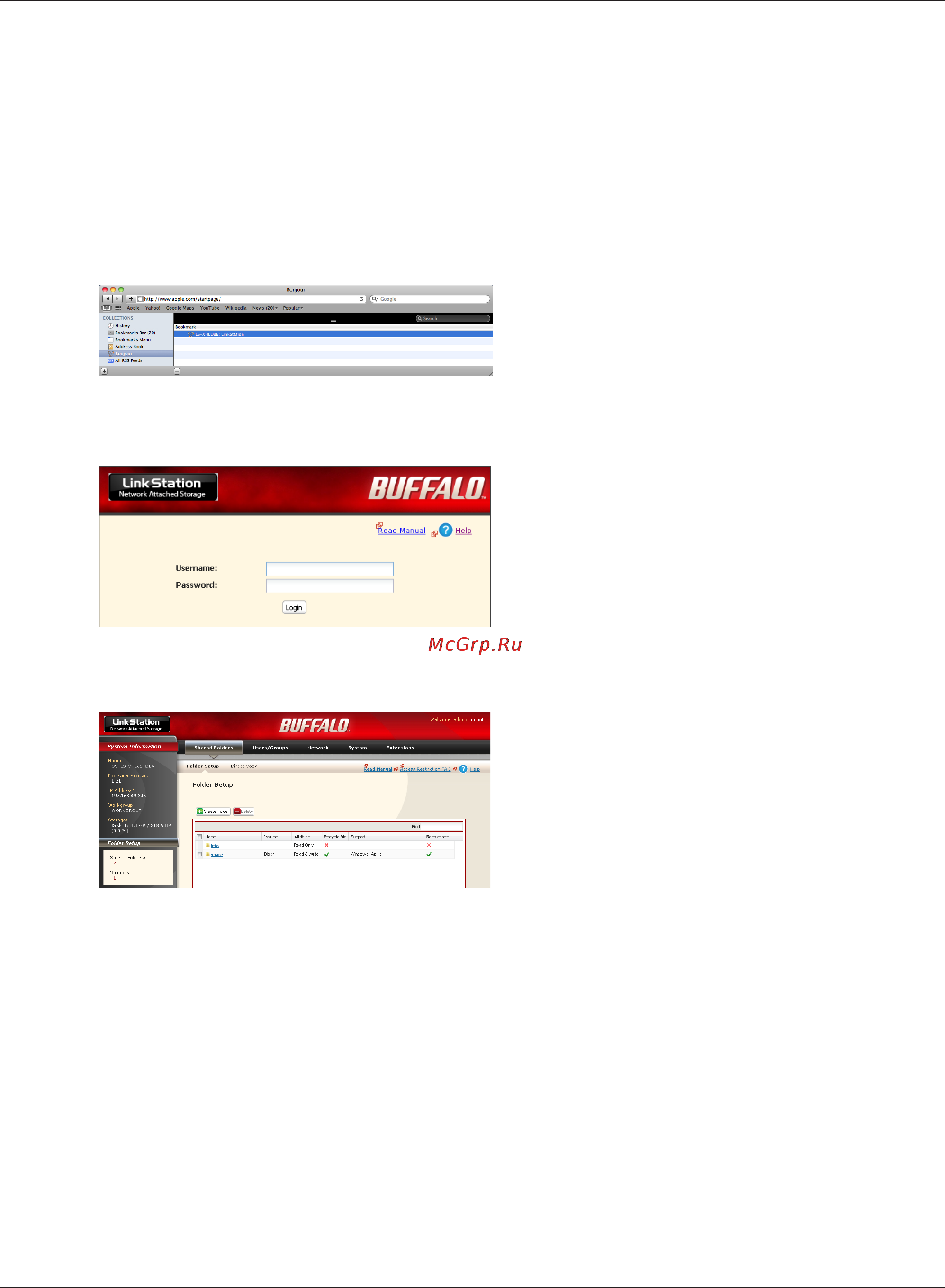 Buffalo LS-QV8.0TL/R5-EU [30/197] На компьютере с ос mac интерфейс web admin можно запустить с помощью bonjour как описано ниже