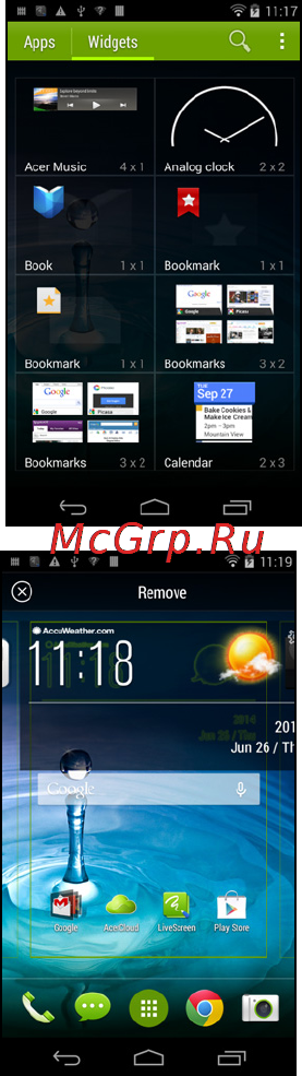 Acer Jade (S55) Black [20/87] Добавление и удаление ярлыков и виджетов