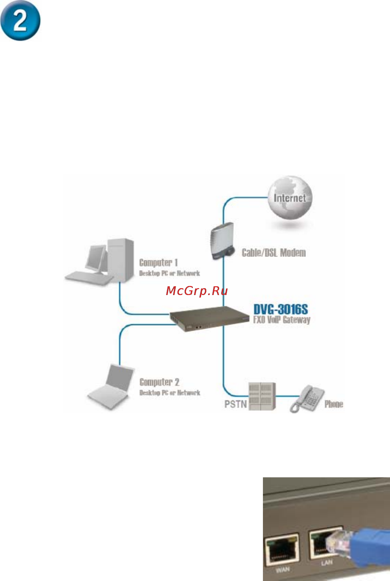 D-Link DVG-3016S [4/8] Подключение dvg 3016s непосредственно к модему и компьютеру