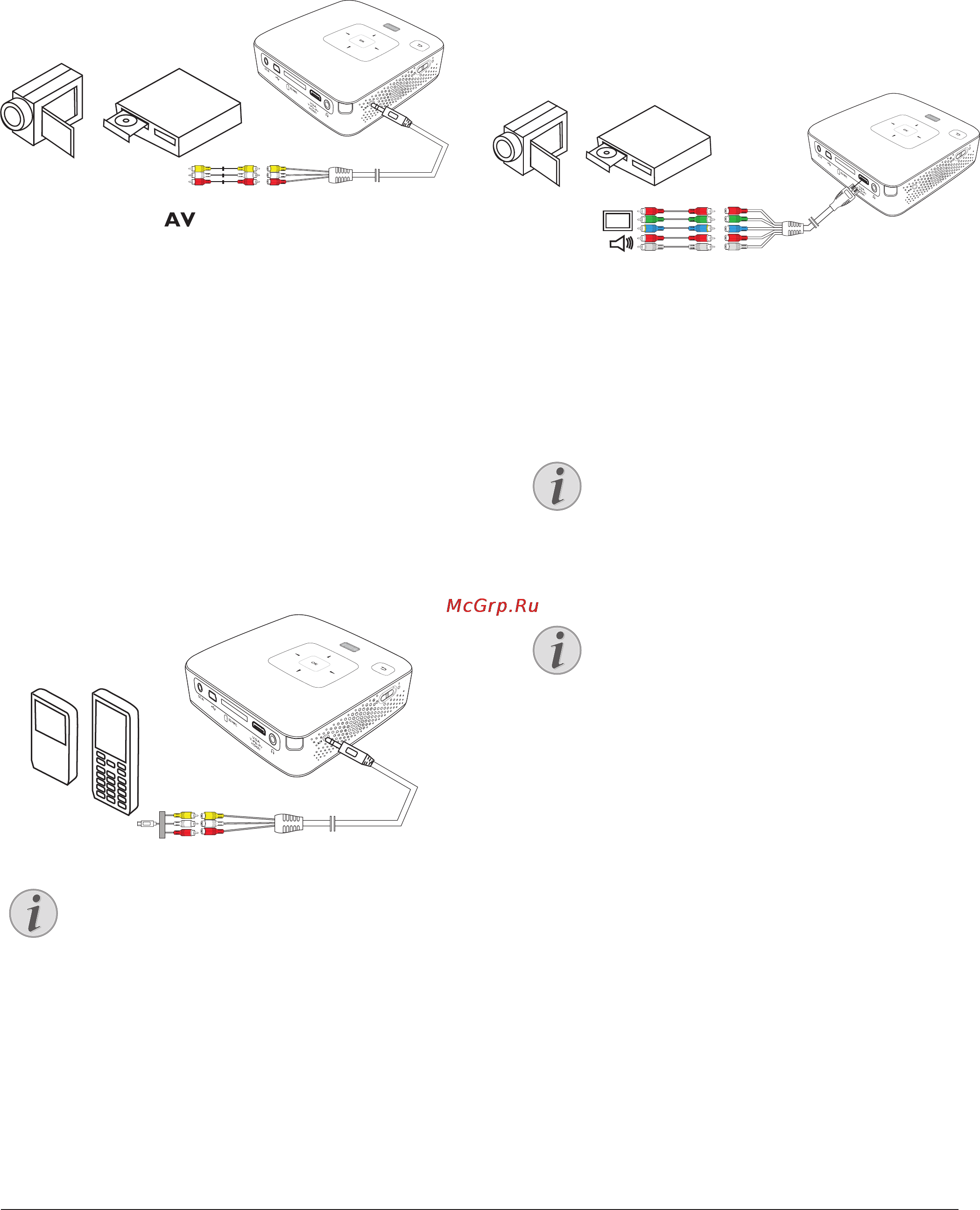 Philips PicoPix PPX3414 [13/29] Подключение с помощью переходного кабеля аудио видео cvbs
