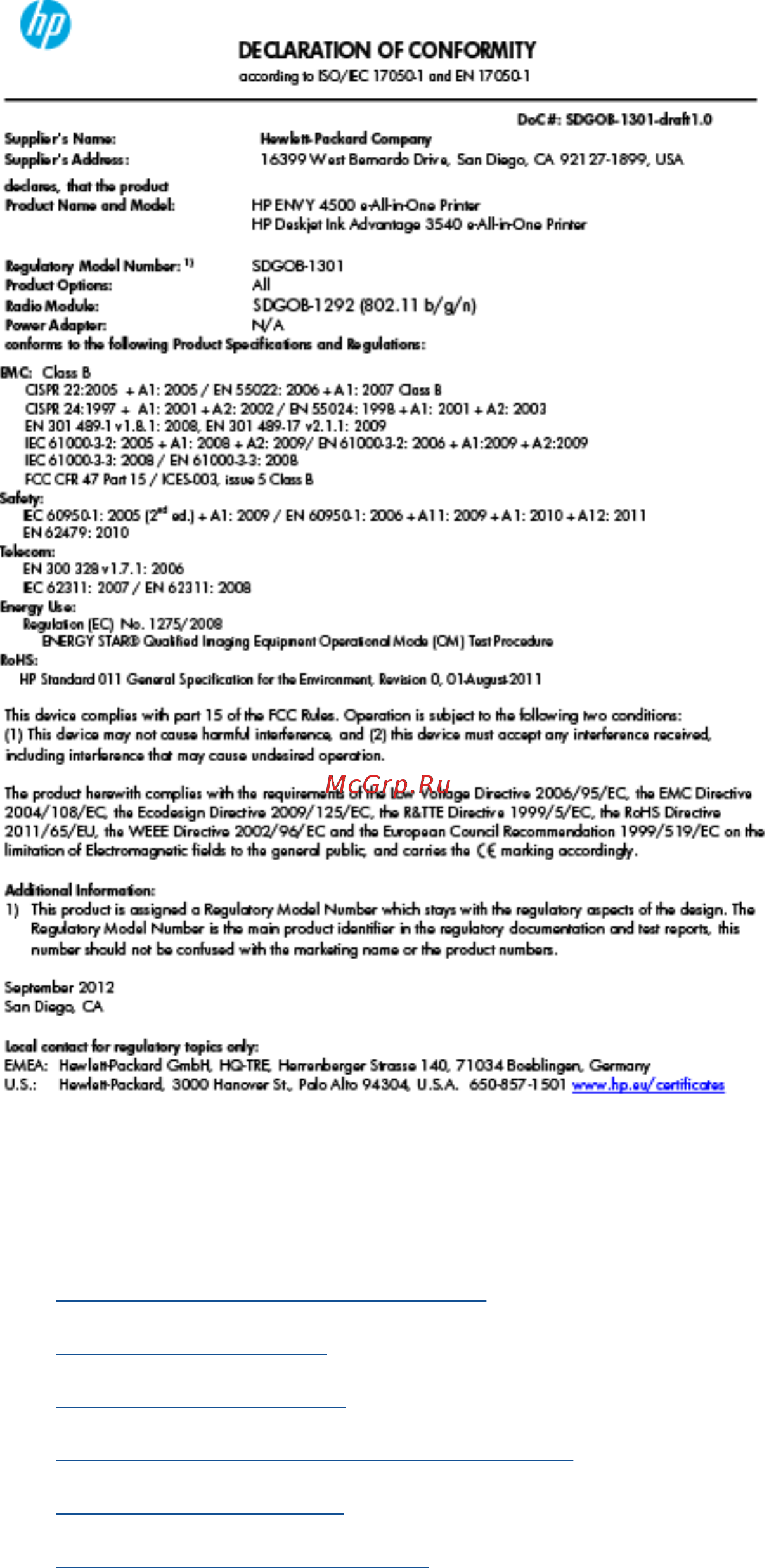 HP Deskjet Ink Advantage 3545 [105/110] Declaration of conformity