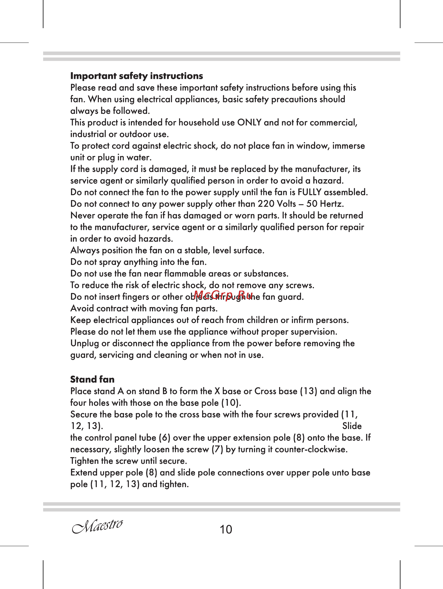 Maestro MR900 [10/12] Important safety instructions