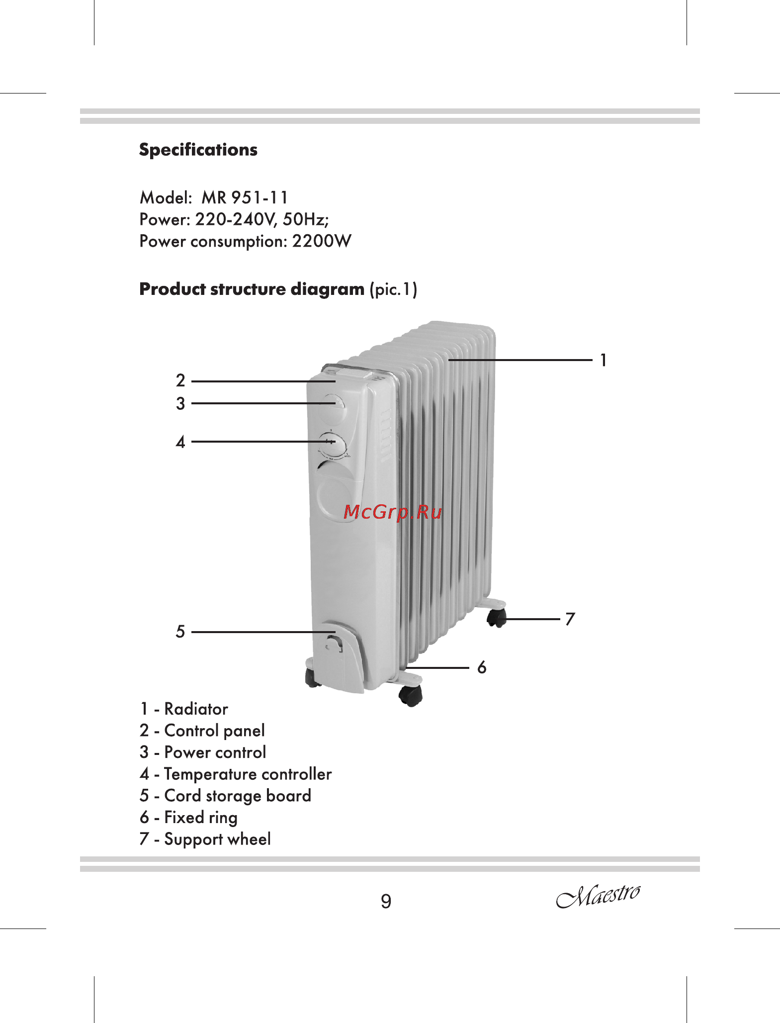 Maestro MR951 [9/12] Product structure diagram