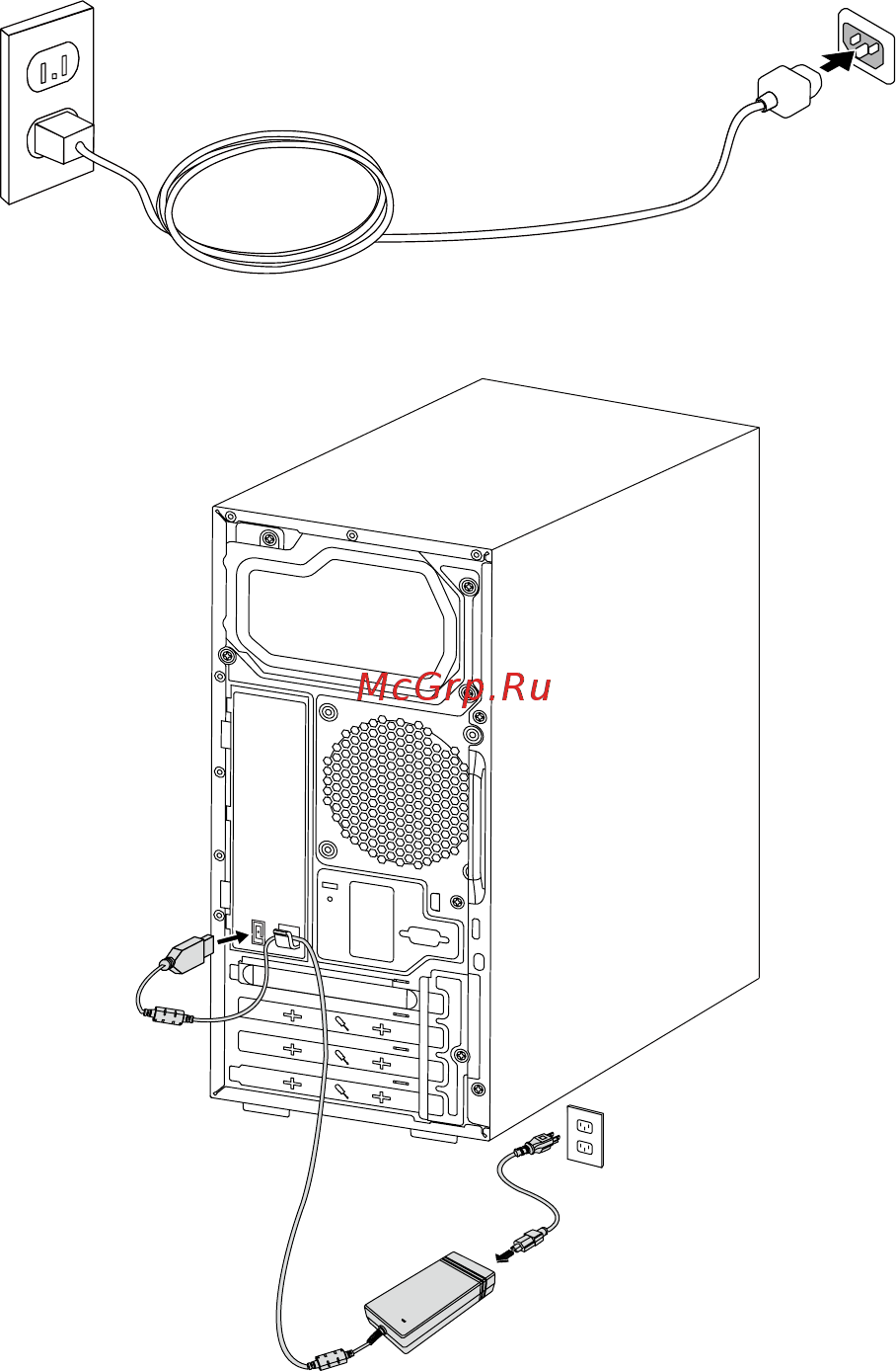Lenovo H50-00 (90C1000NRS) [15/63] Подключение шнура питания
