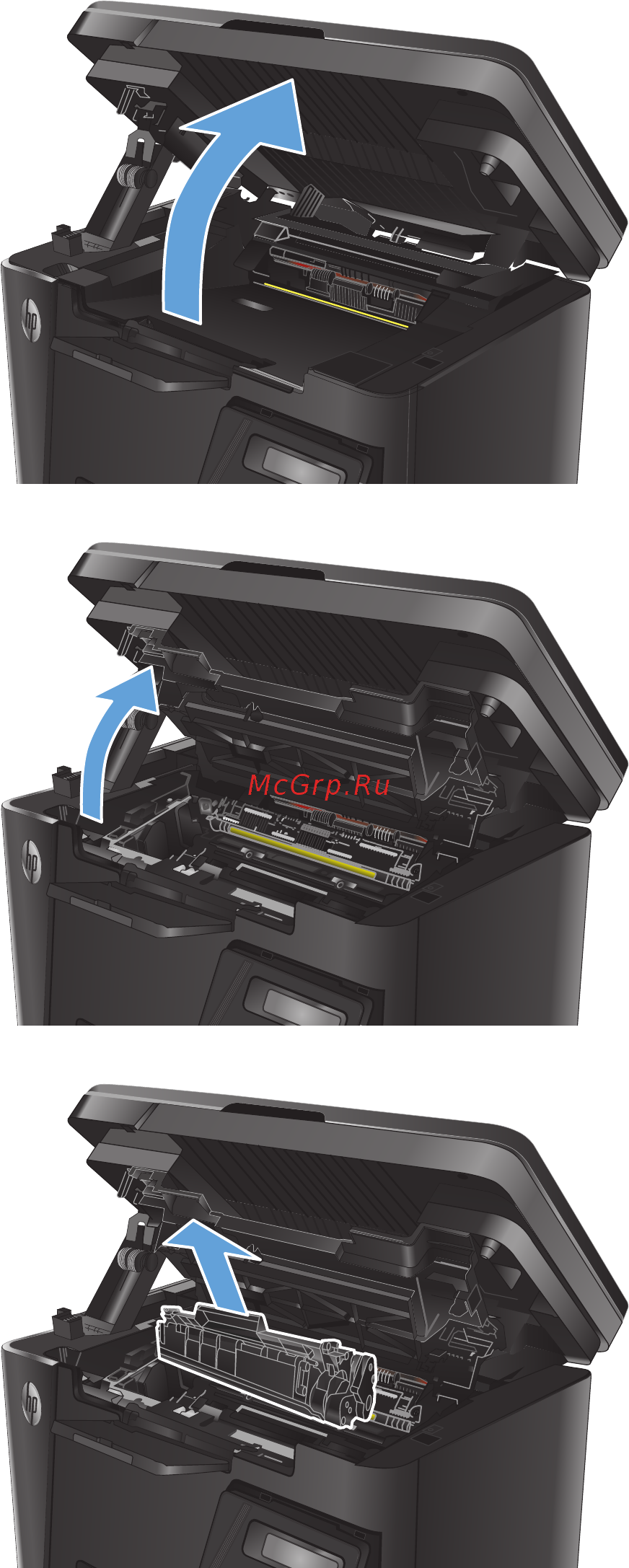 HP LaserJet Pro MFP M125r [97/138] Устранение замятий в области картриджей с тонером