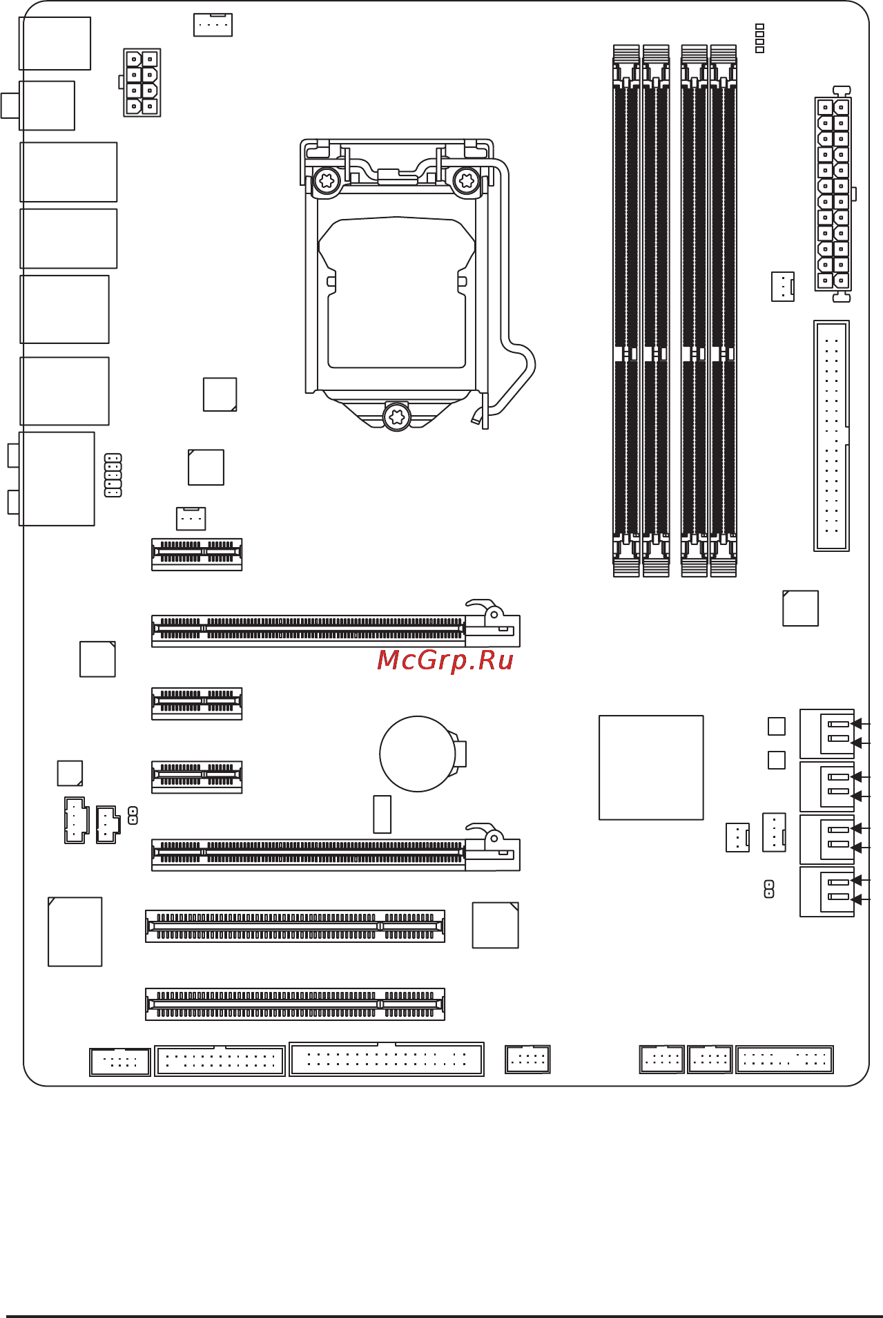 Gigabyte GA-P55-UD4  (REV. 1.0) [7/128] Ga p55 ud4p ga p55 ud4 motherboard layout