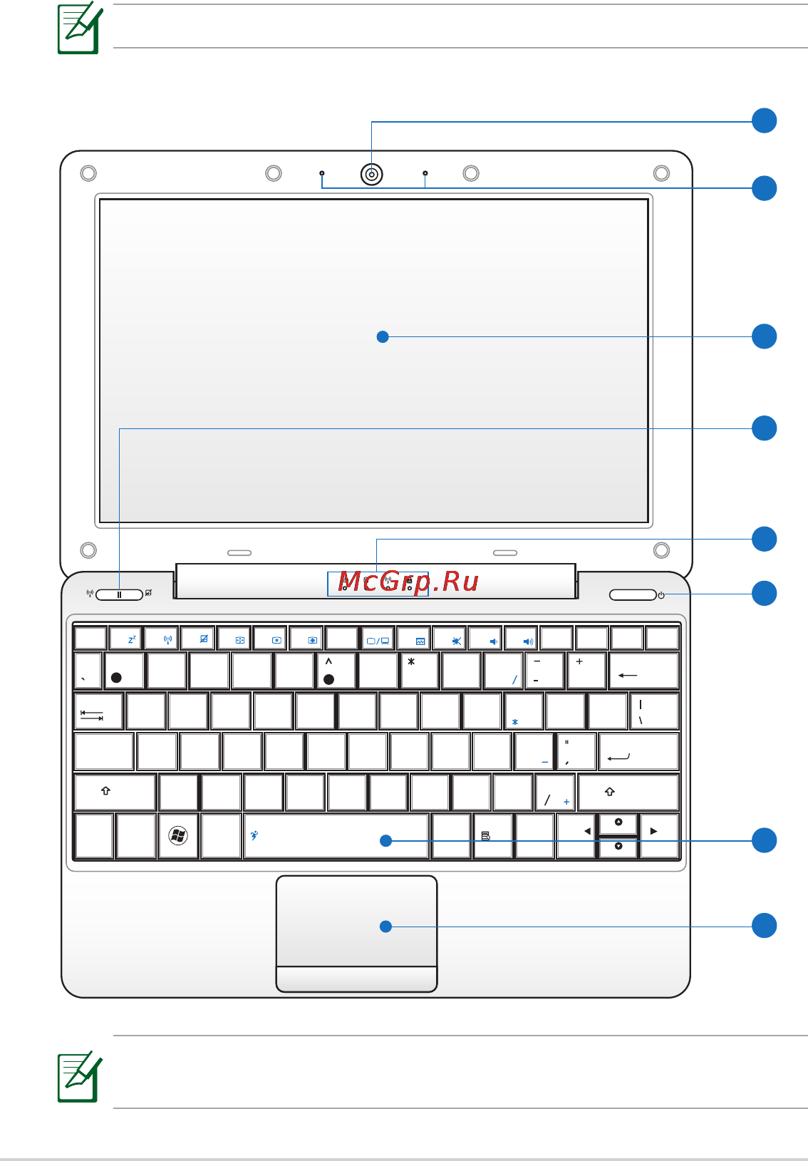 Asus EEE PC 1008HA [10/56] Верхняя сторона