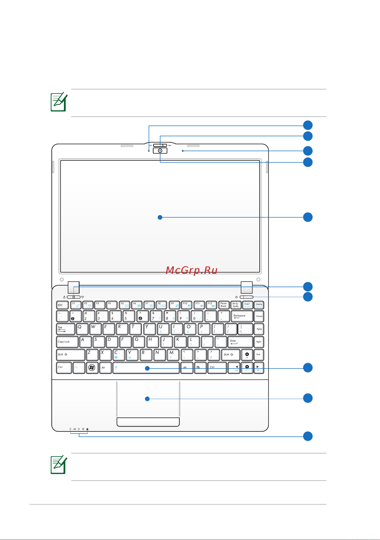Asus EEEPC 1215P [10/62] Верхняя сторона