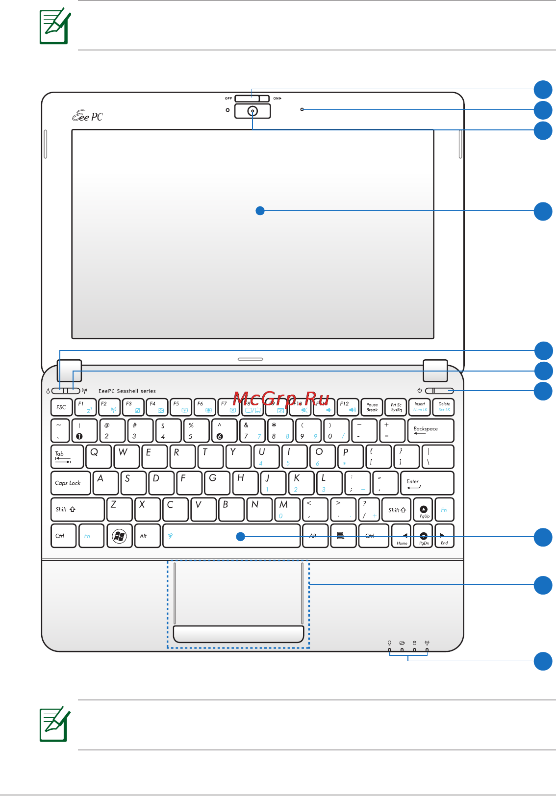 Asus EEEPC 1015PN [10/62] Верхняя сторона