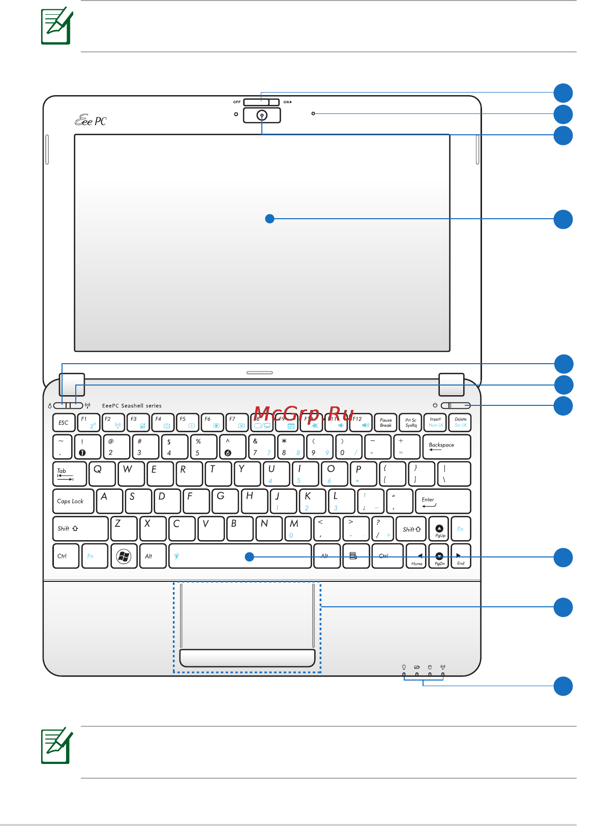 Asus EEEPC 1015PD [10/61] Верхняя сторона