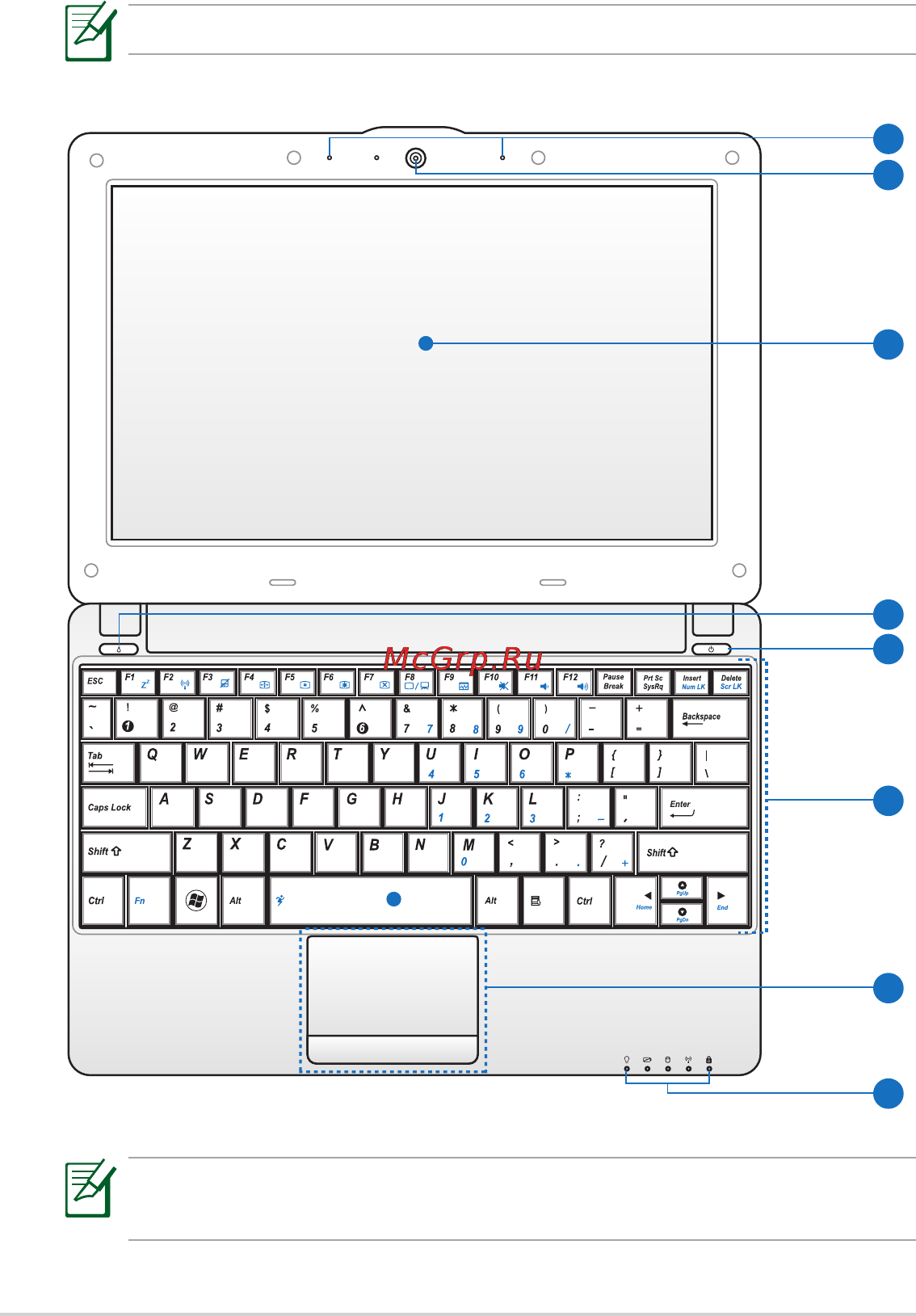 Asus EeePC 1001P Black/Gl [10/62] Верхняя сторона