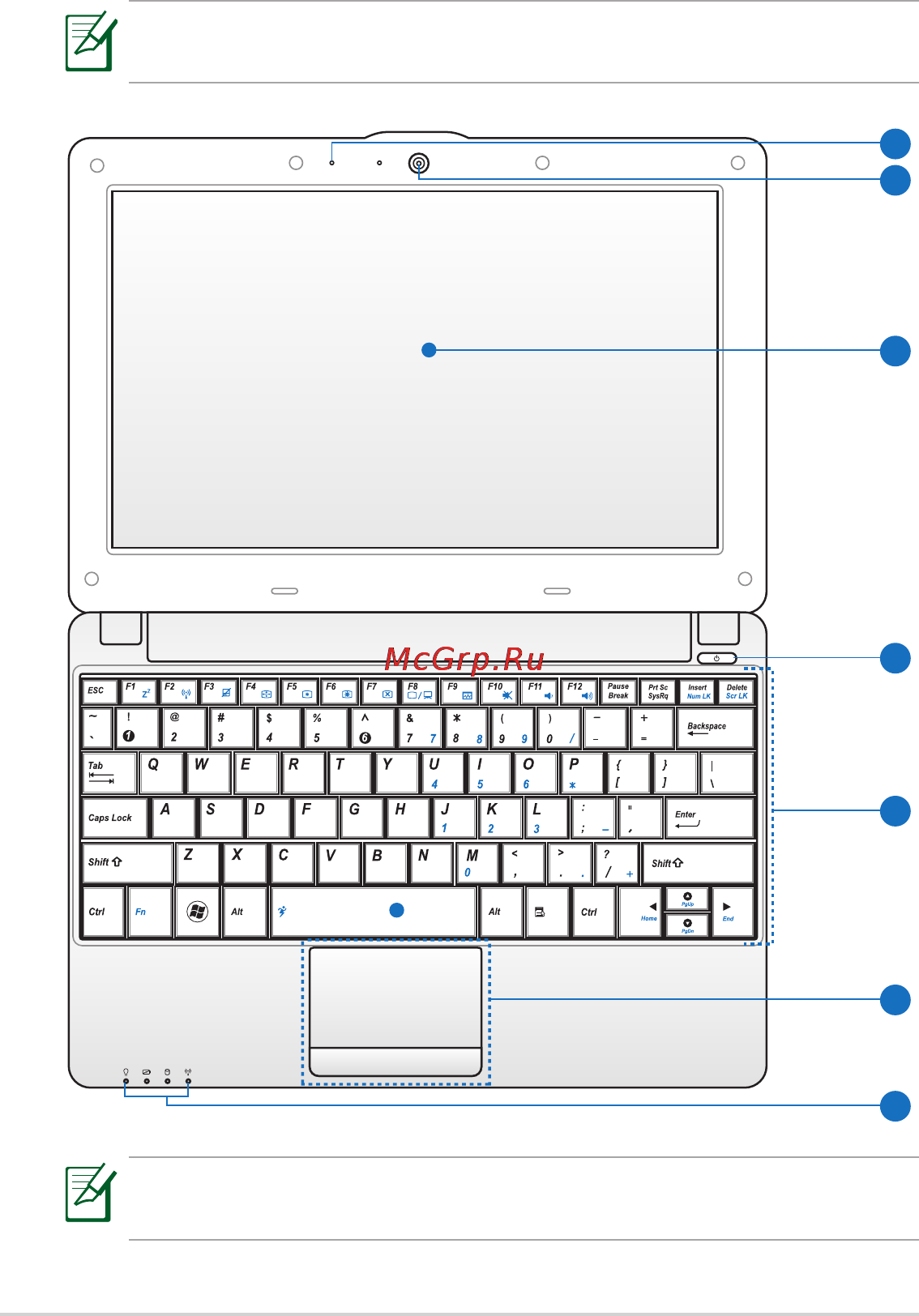 Asus EEEPC 1001PQ WIN7 [10/72] Верхняя сторона