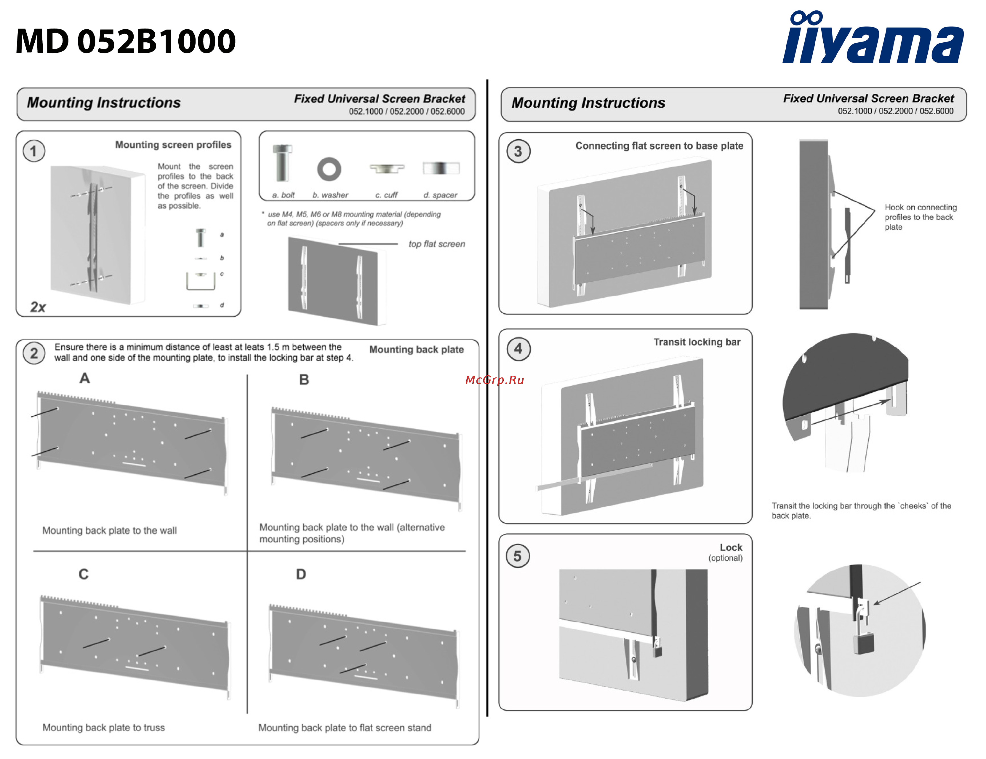 Iiyama Wall MOUNT MD 052B1000 Инструкция по эксплуатации онлайн