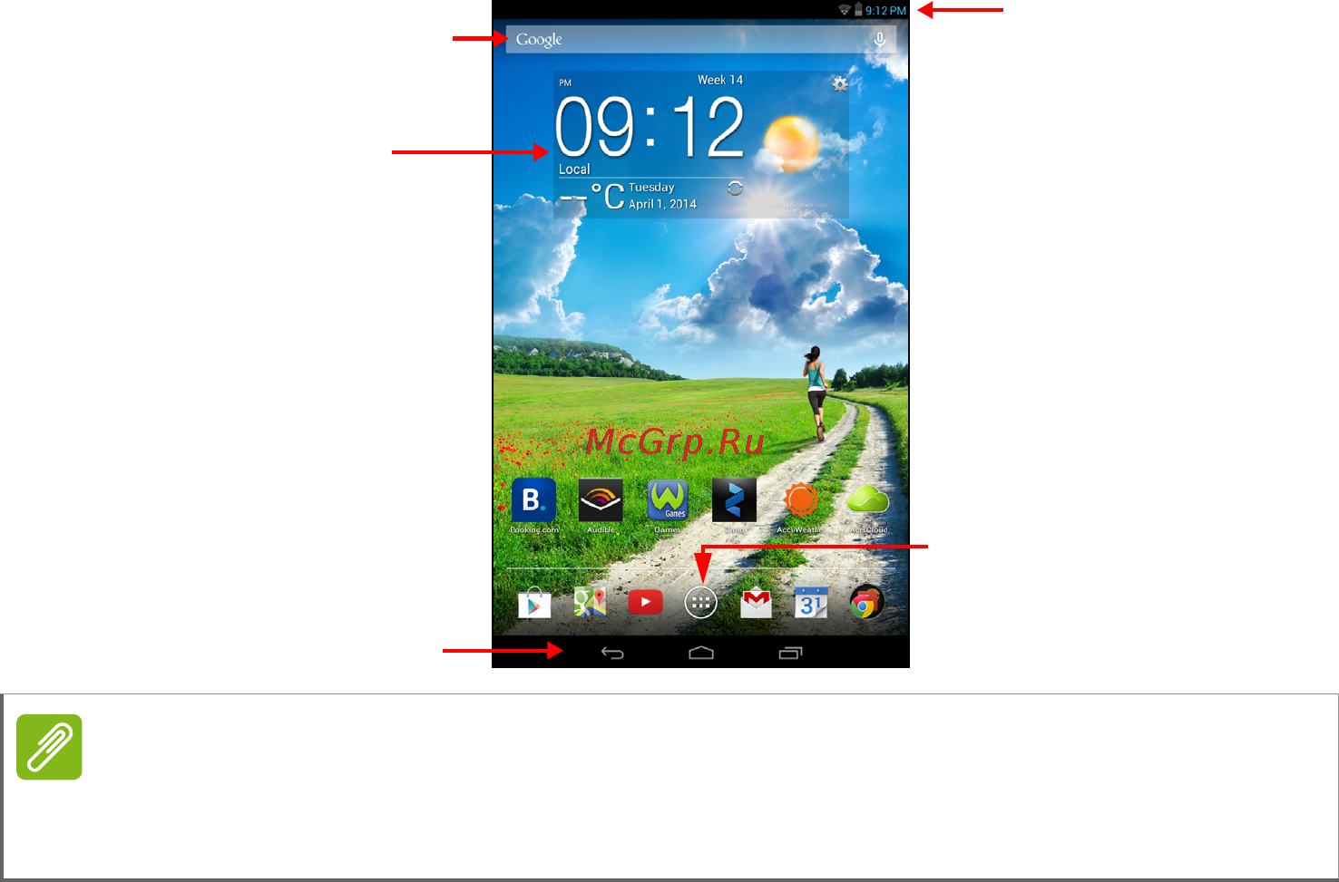 Acer ICONIA B1-730HD 7' 16Gb Wi-Fi Red [11/61] Начальный экран