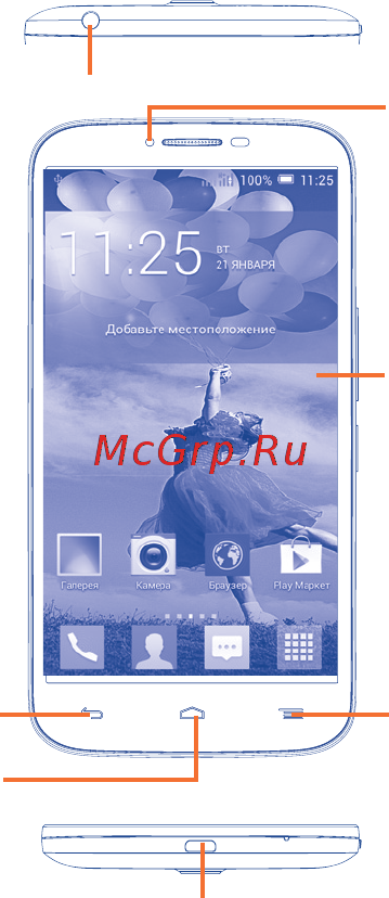Alcatel ONETOUCH POP C9 7047 [3/40] 1 клавиши и разъёмы