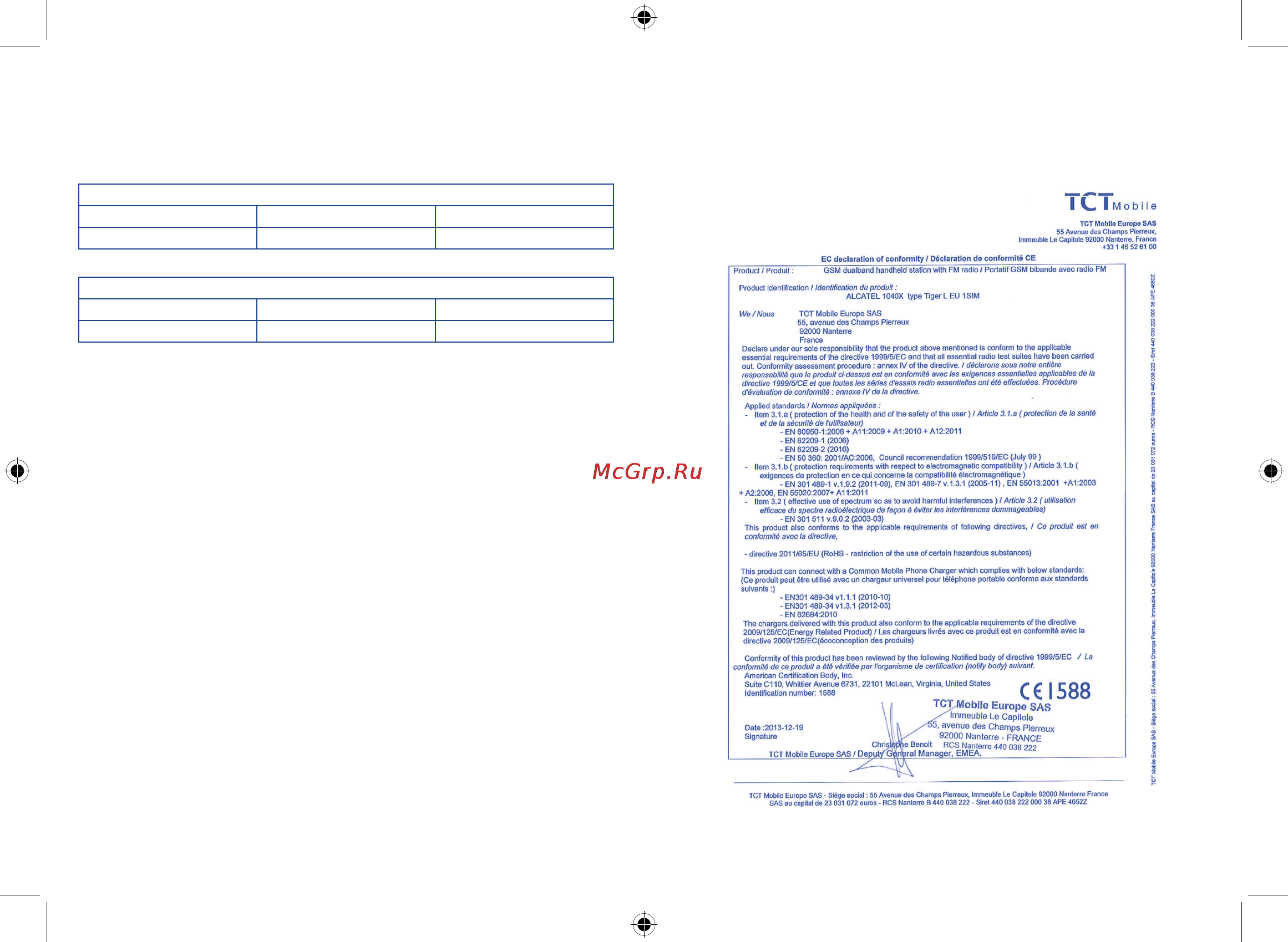 Alcatel ONE TOUCH 1040 [5/31] Regulatory information