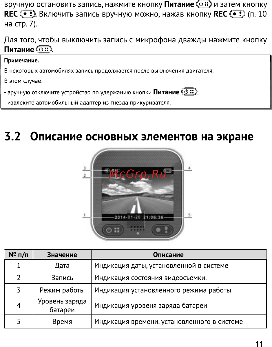 Texet DVR-650W [12/38] Описание основных элементов на экране