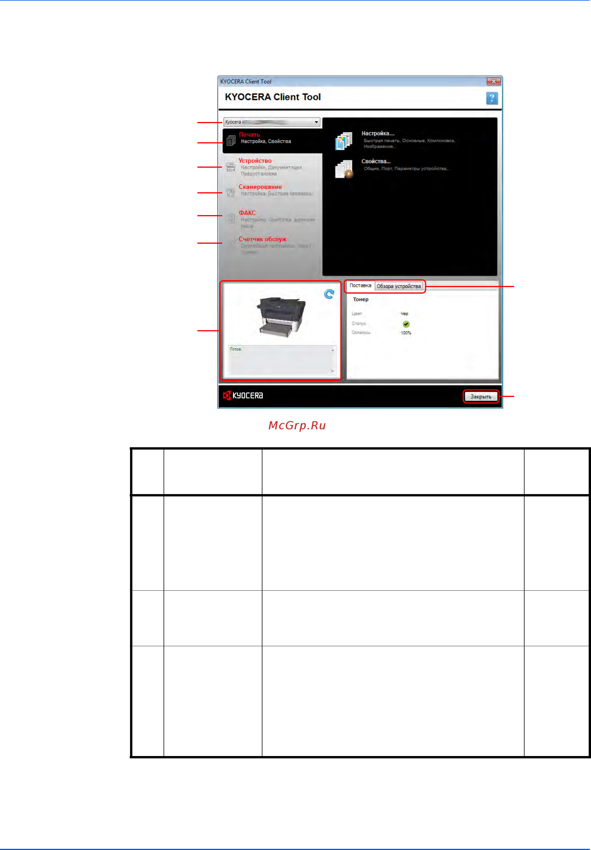 Kyocera ECOSYS FS-1125MFP [50/219] Kyocera client tool параметры