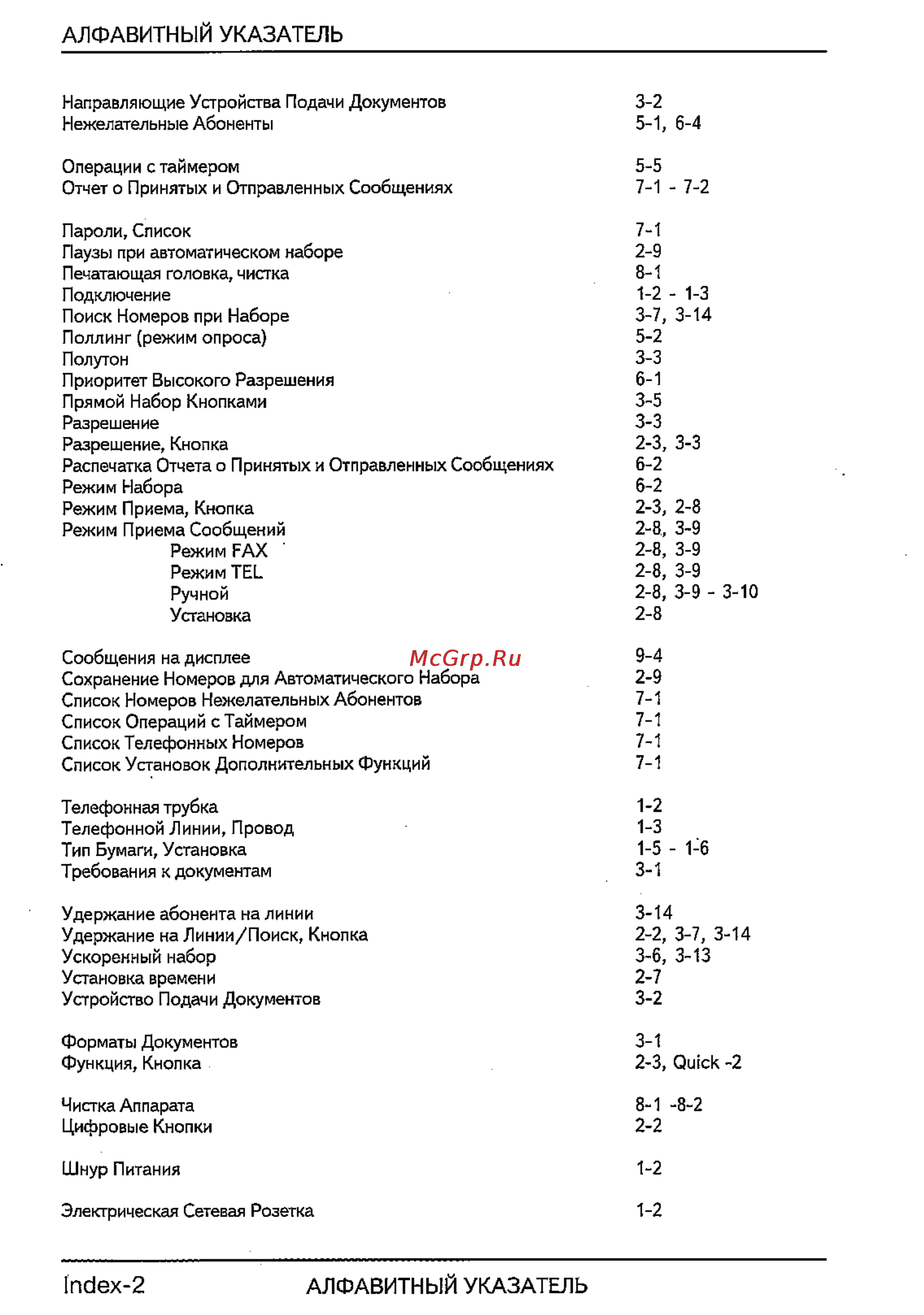 Sharp FO-365 [70/72] Index 2 алфавитный указатель