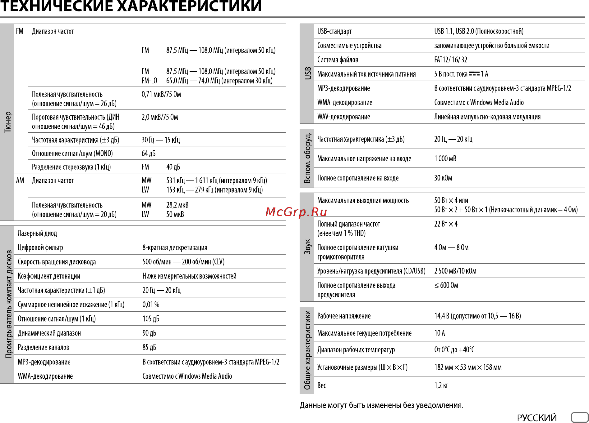 JVC KD-R461 [17/19] Технические характеристики