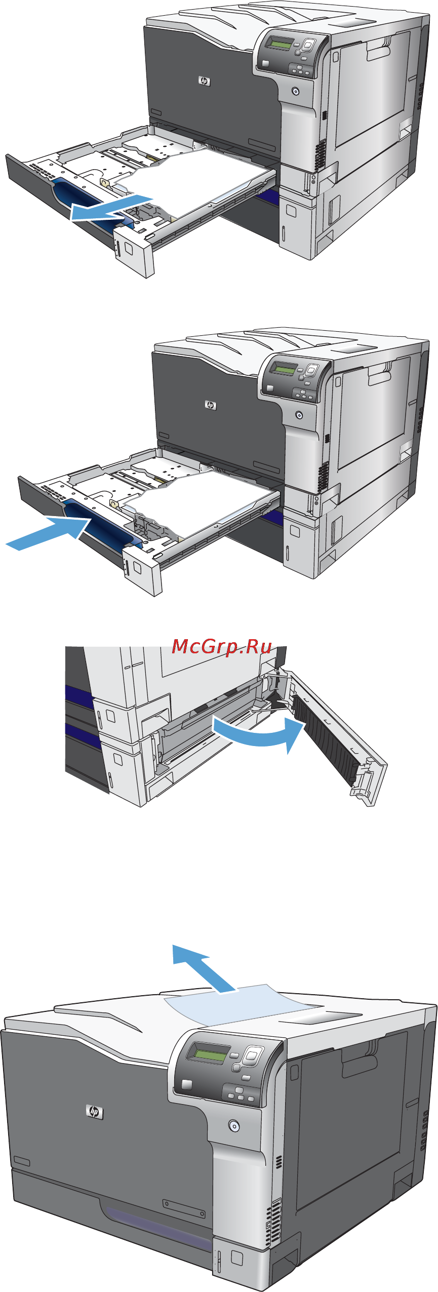 HP COLOR LASERJET ENTERPRISE CP5525DN [202/264] Устранение замятий в области выходного приемника