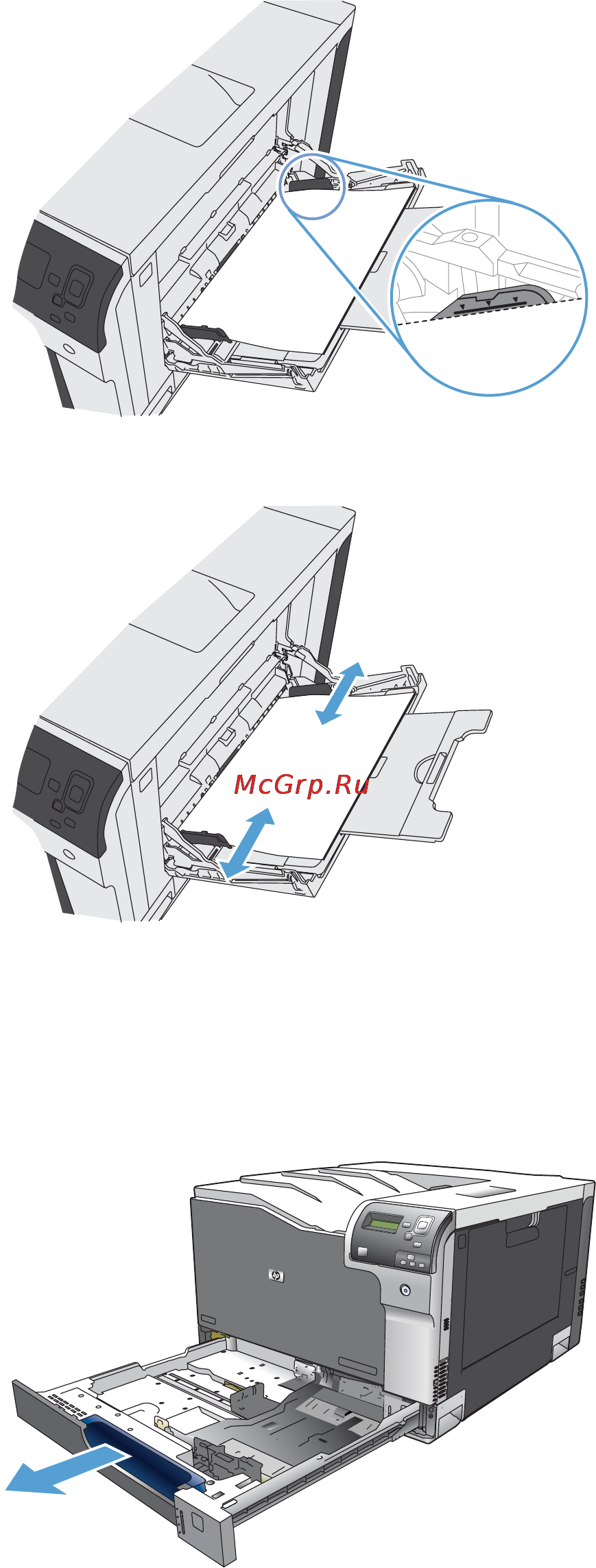 HP COLOR LASERJET ENTERPRISE CP5525DN [94/264] Загрузка бумаги стандартного формата в лоток 2 лоток 3 и дополнительные лотки 4 5 и 6