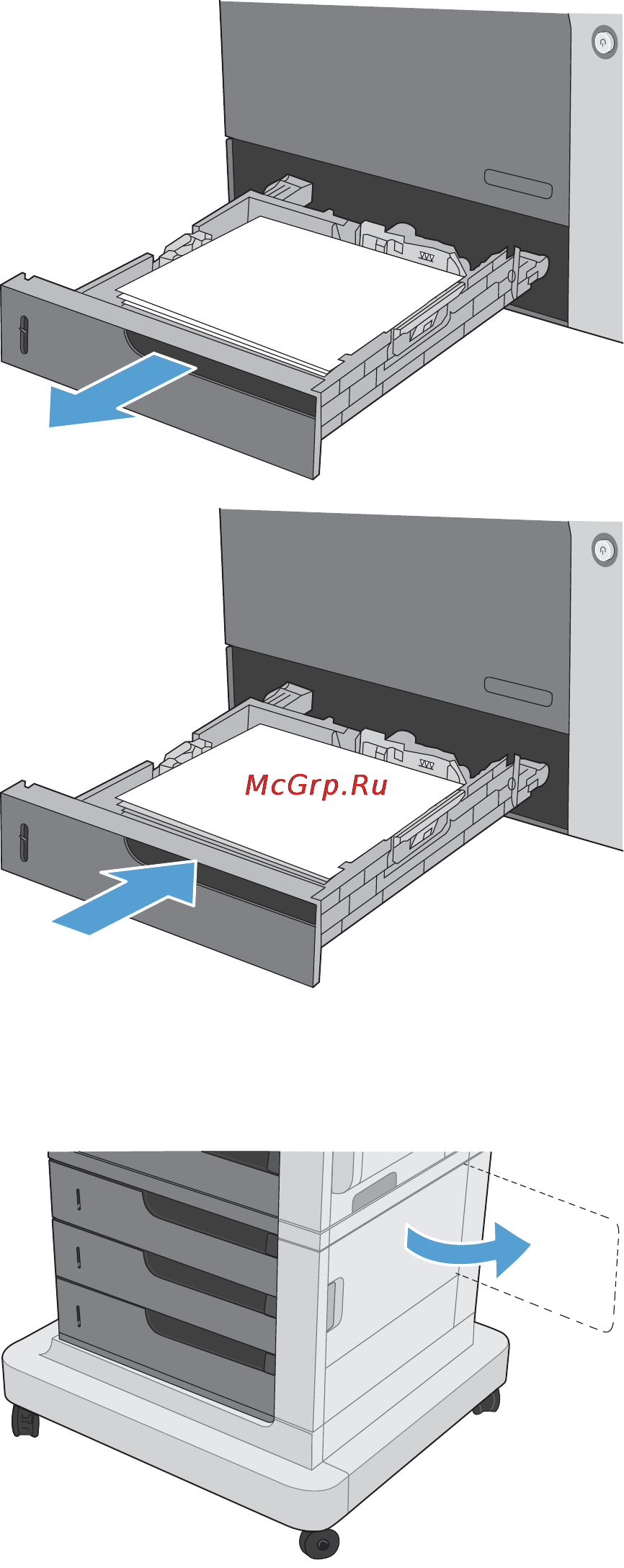 HP COLOR LASERJET ENTERPRISE CP4525N [246/306] Устраните замятия в правой нижней дверце лотки 3 4 или 5