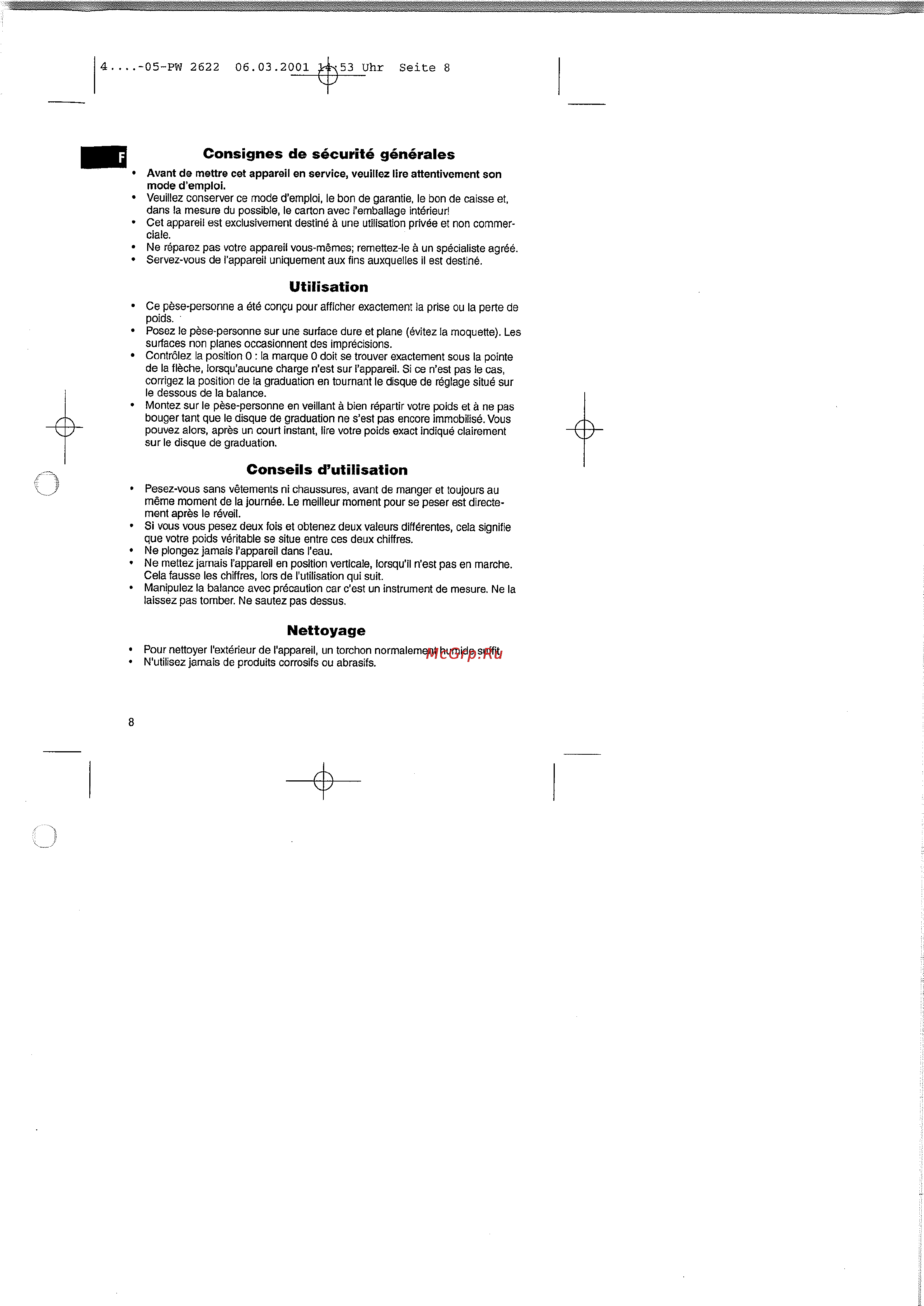 Clatronic PW 2622 [8/26] Conseils d utilisation