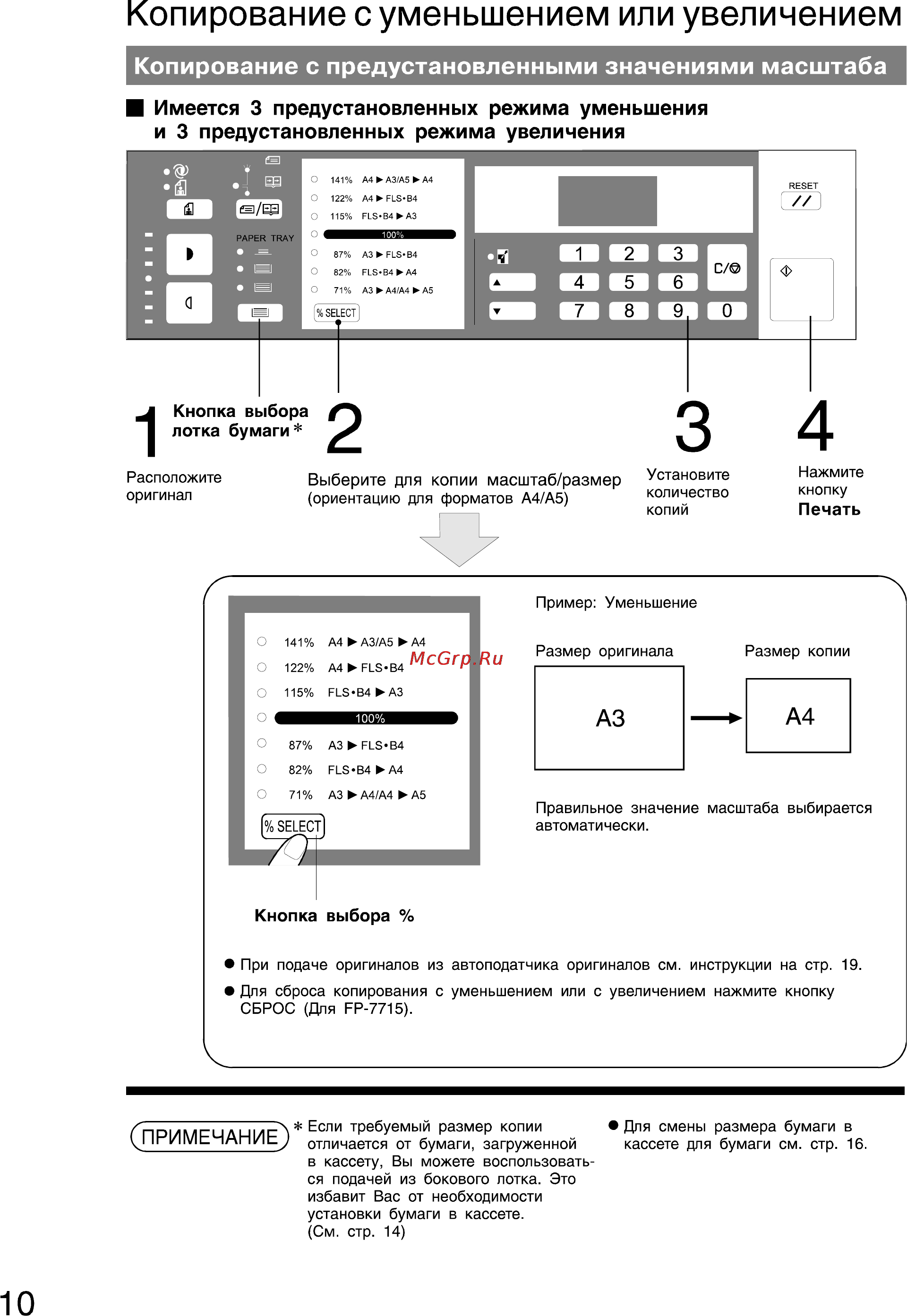 Panasonic FP-7715 [10/25] Копирование с уменьшением или увеличением