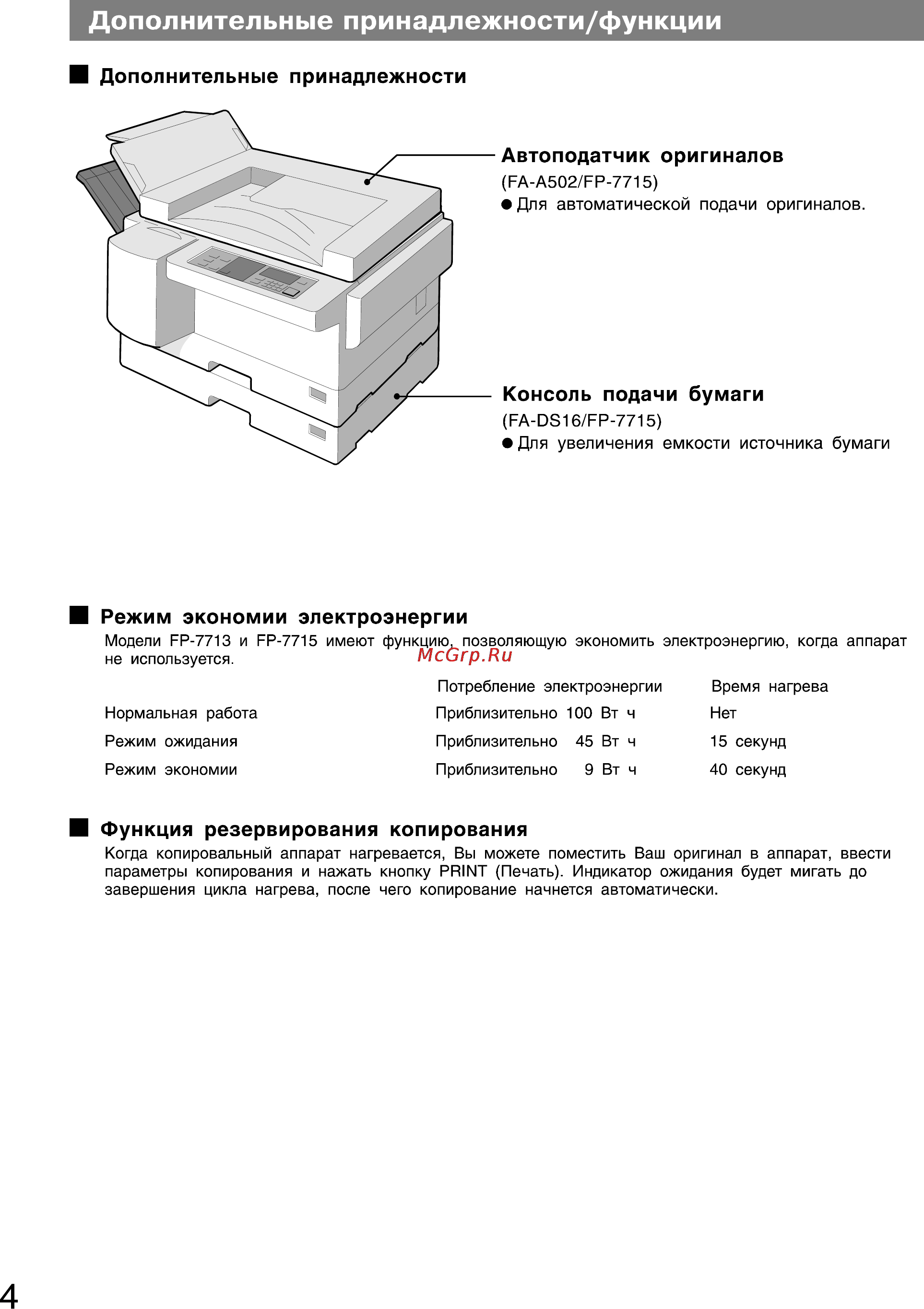 Panasonic FP-7715 [4/25] Дополнительные принадлежности функции