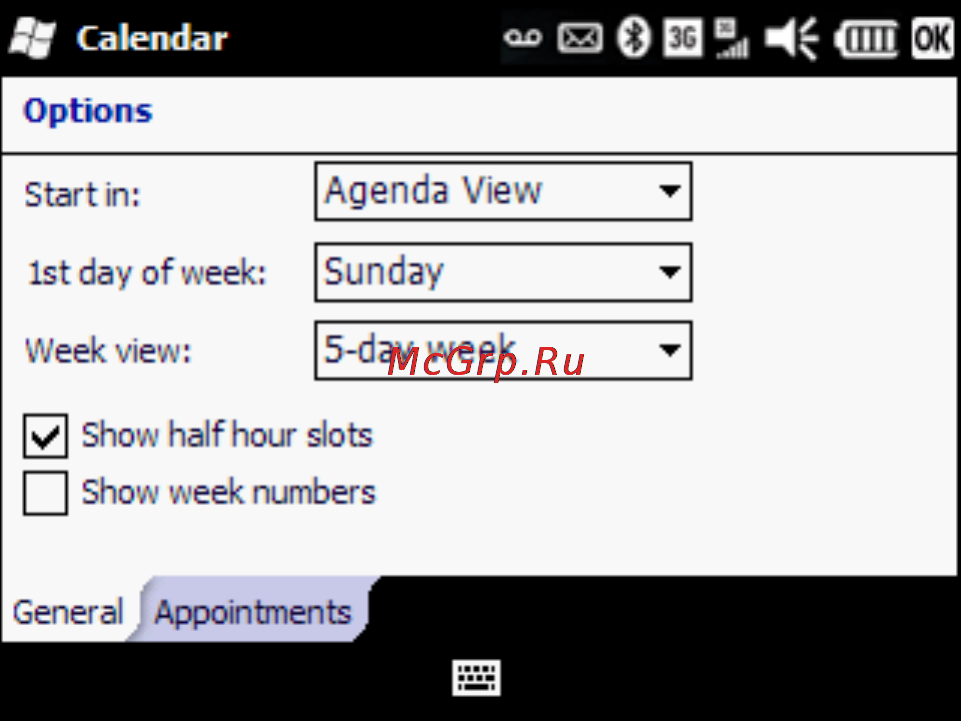 HP iPAQ Glisten-AT&T [70/185] Change your calendar view based on your work week