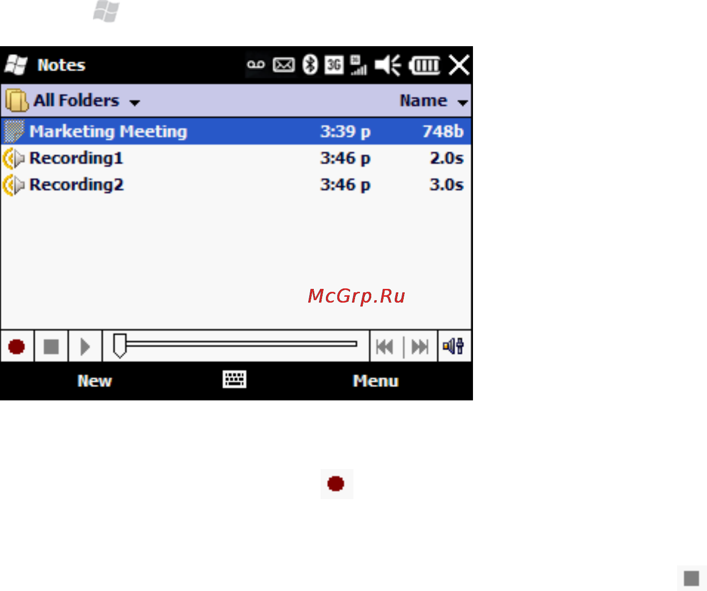 HP iPAQ Glisten-AT&T [78/185] Create a voice note