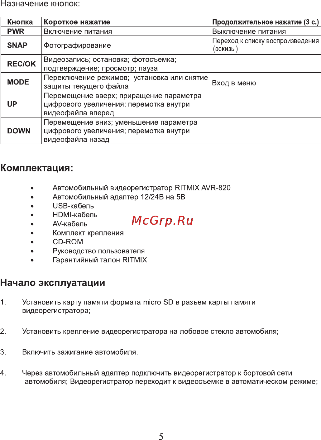 Ritmix AVR-820 [5/16] Назначение кнопок